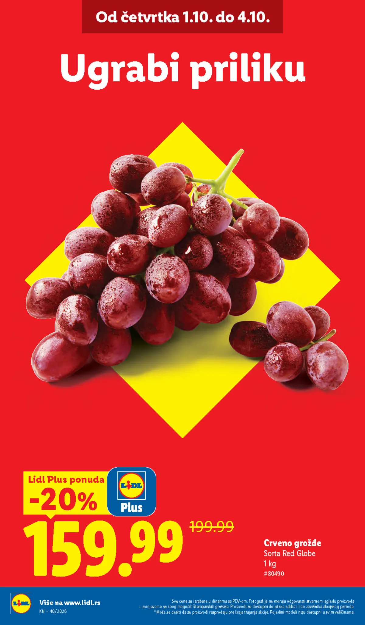 LIDL katalog do 07.10.2026. – crveno grožđe Red Globe 159,99 RSD
