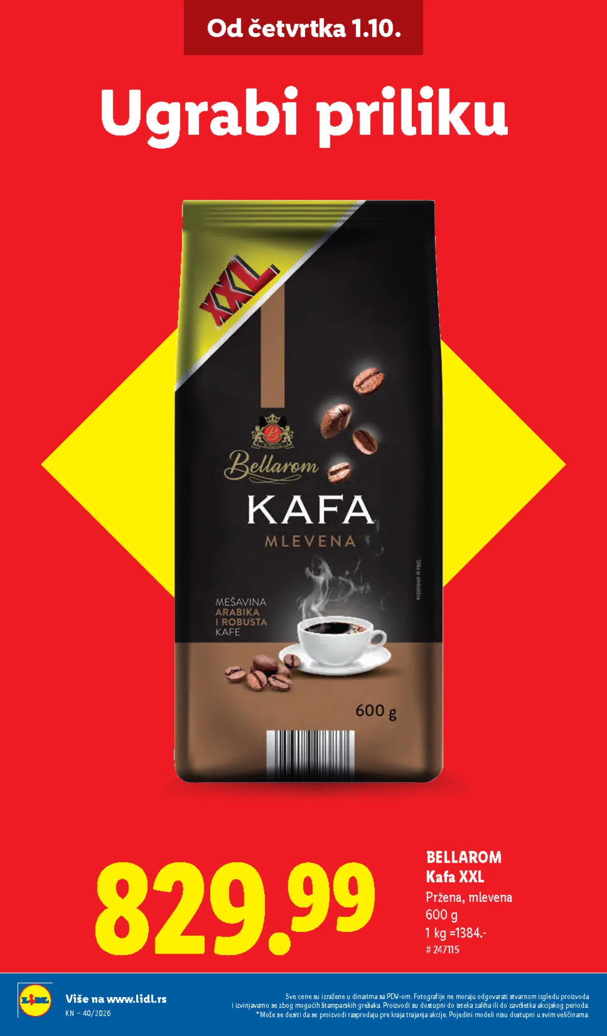LIDL katalog – Bellarom kafa XXL 600 g 829,99 RSD