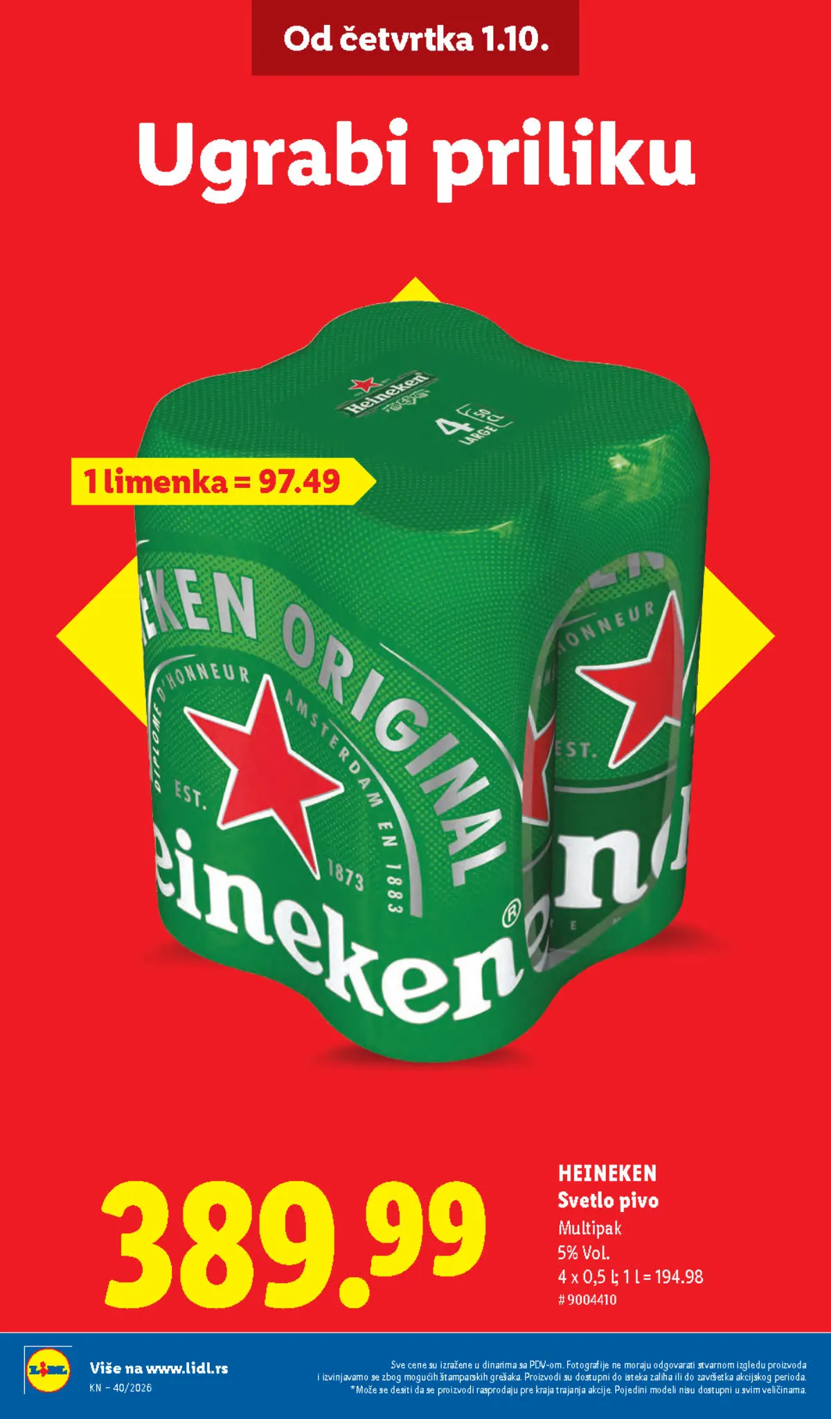 LIDL katalog – Heineken multipak 4 x 0,5 l 389,99 RSD