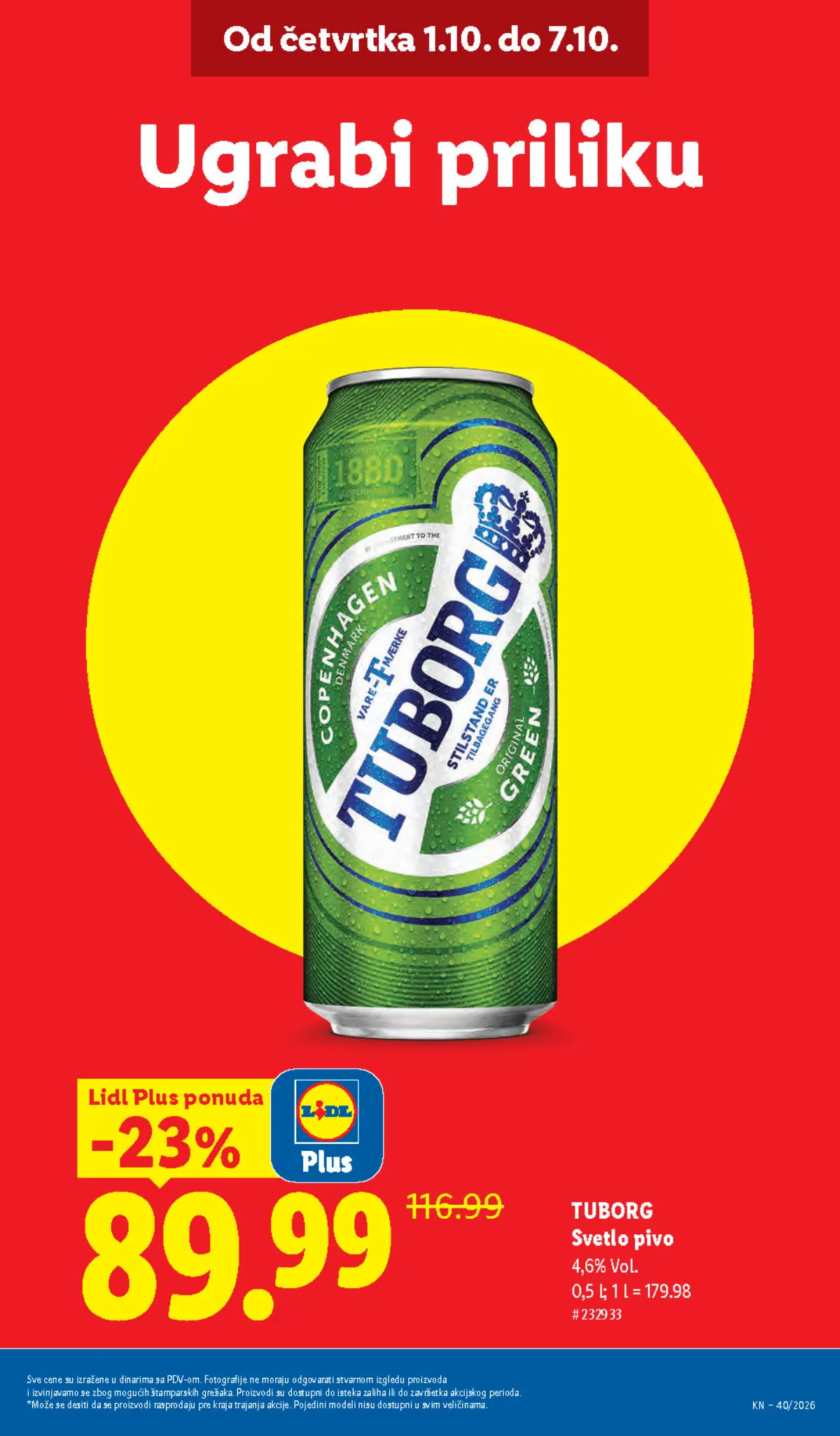 LIDL katalog – Tuborg pivo 0,5 l 89,99 RSD