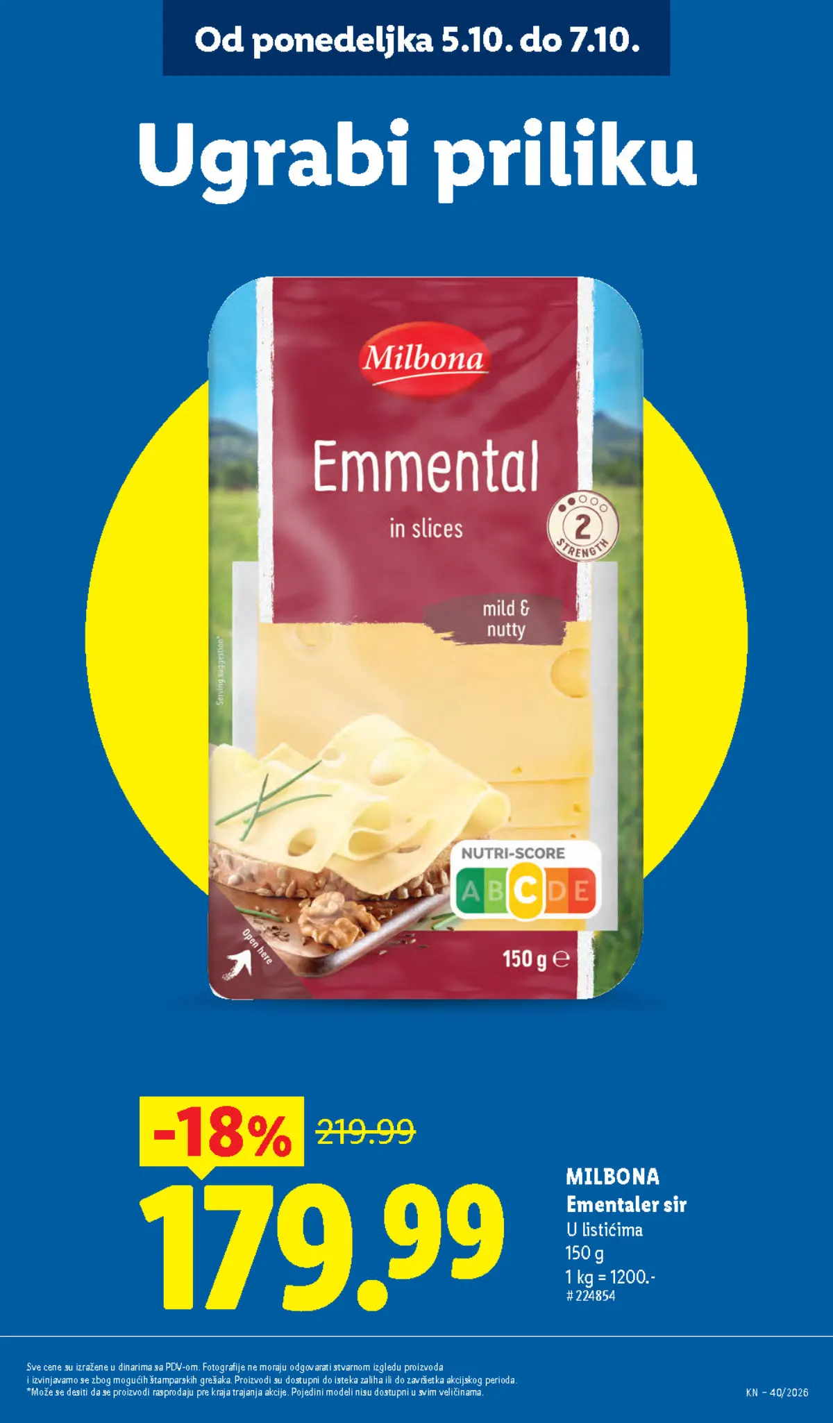 LIDL katalog – Milbona Ementaler sir 179,99 RSD