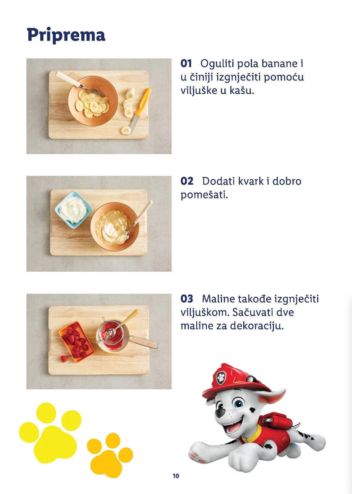 Priprema čoko-deserta sa bananom, kvarkom i malinama iz Lidl Malog kuvara Patrolne šape