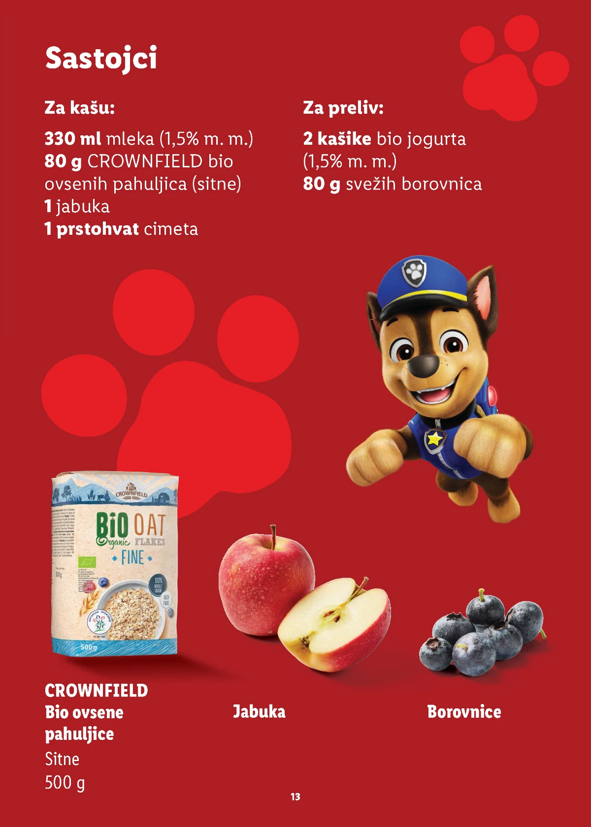 Sastojci za ovsenu kašu sa jabukom, borovnicama i jogurtom