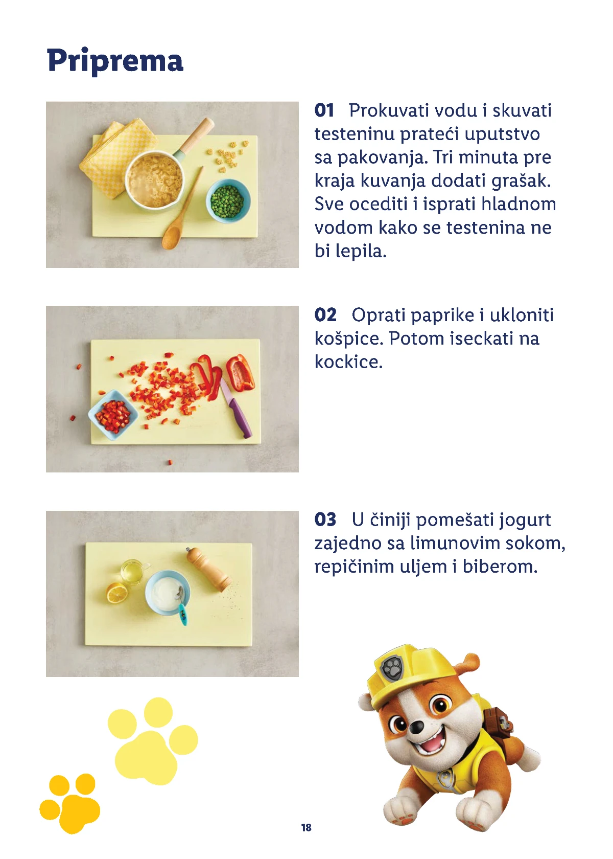 Priprema Izlet paste sa testeninom, graškom i jogurt prelivom