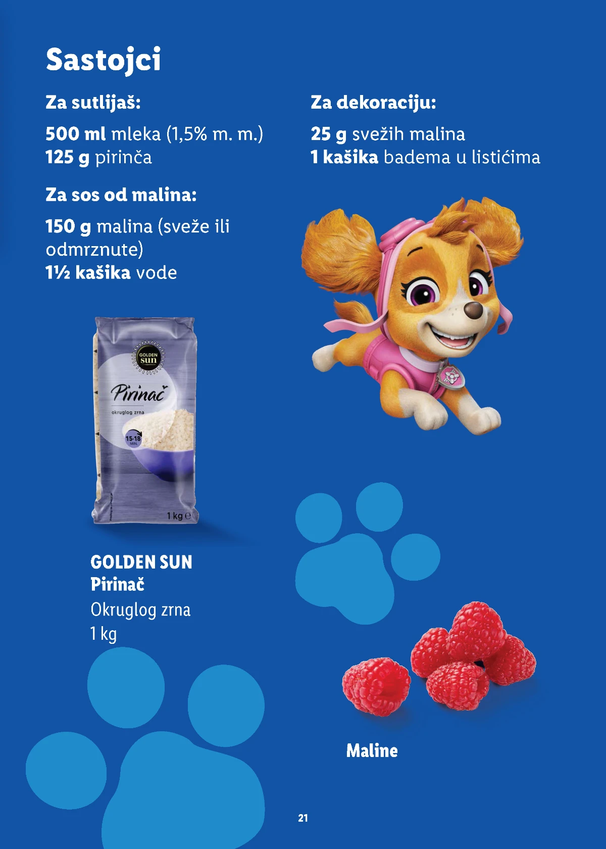 Sastojci za pripremu sutlijaša sa malinama