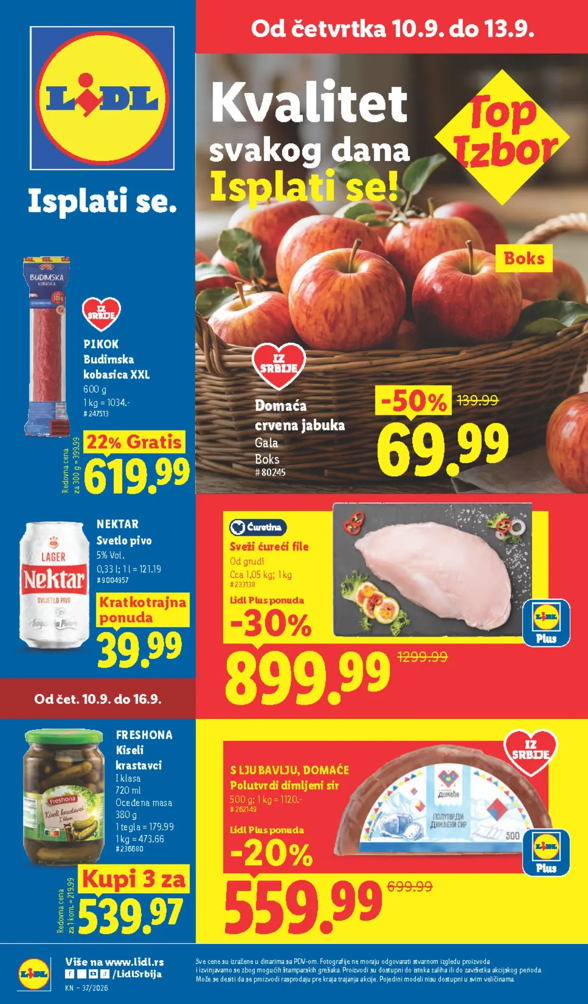 LIDL katalog od 10.09. do 16.09.2026. donosi akcijske cene hrane, pića, kućnih proizvoda i posebne Lidl Plus ponude