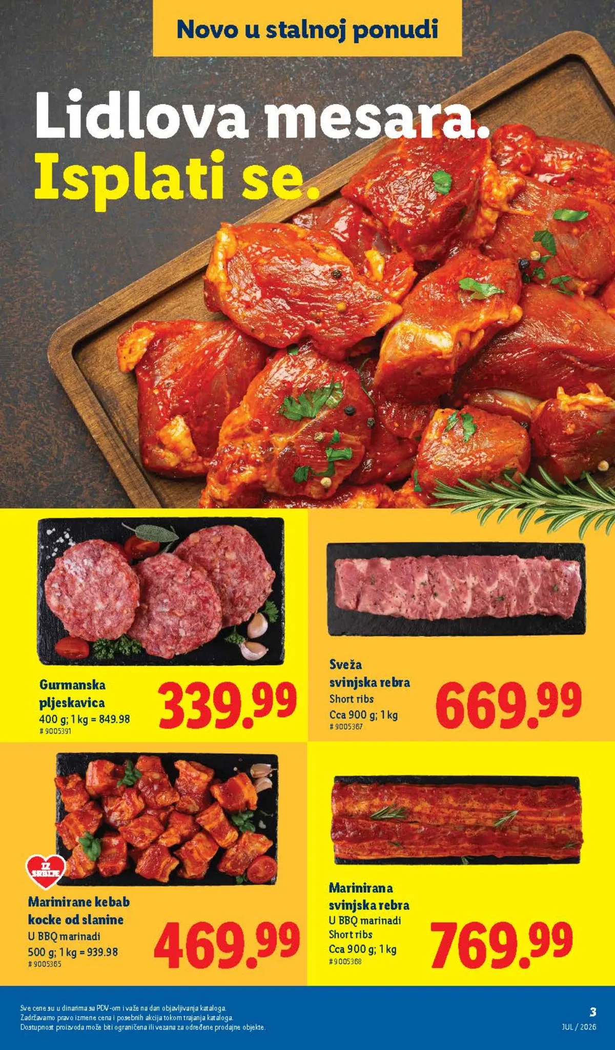Lidlova mesara – gurmanska pljeskavica, sveža i marinirana svinjska rebra i kebab kocke od slanine