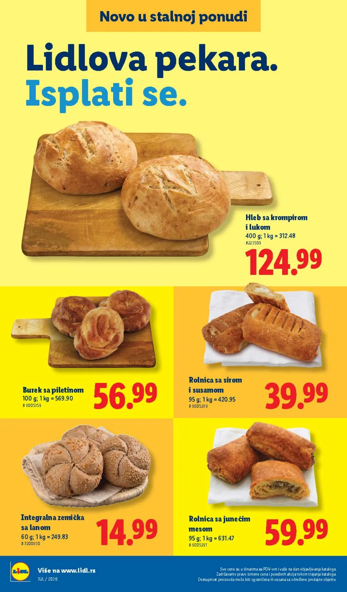 Lidlova pekara – hleb sa krompirom i lukom, burek sa piletinom, integralna zemička i rolnice