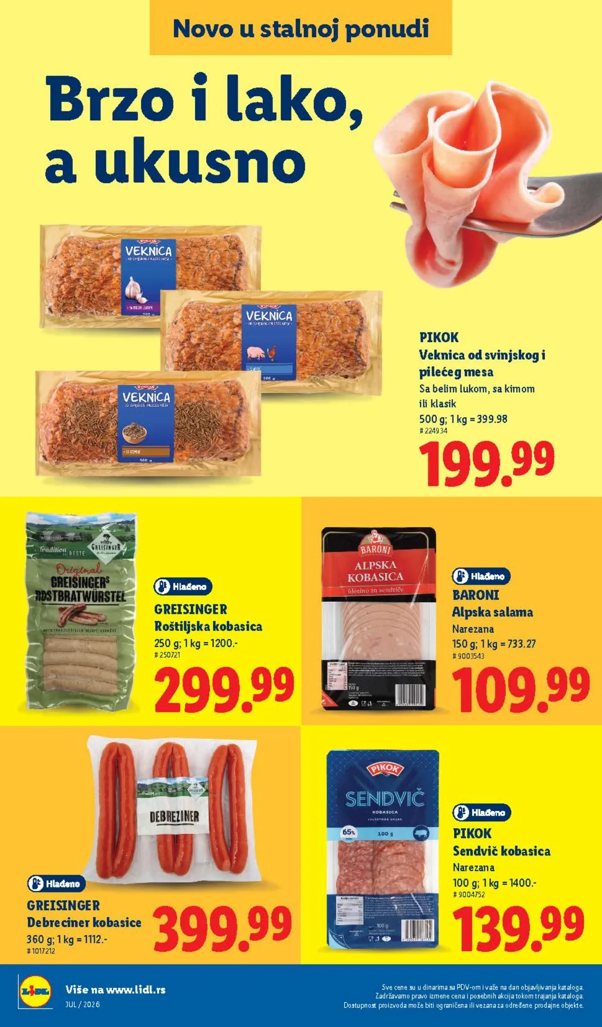 Lidl nova stalna ponuda – Pikok i Greisinger kobasice, Baroni alpska salama i mesni proizvodi