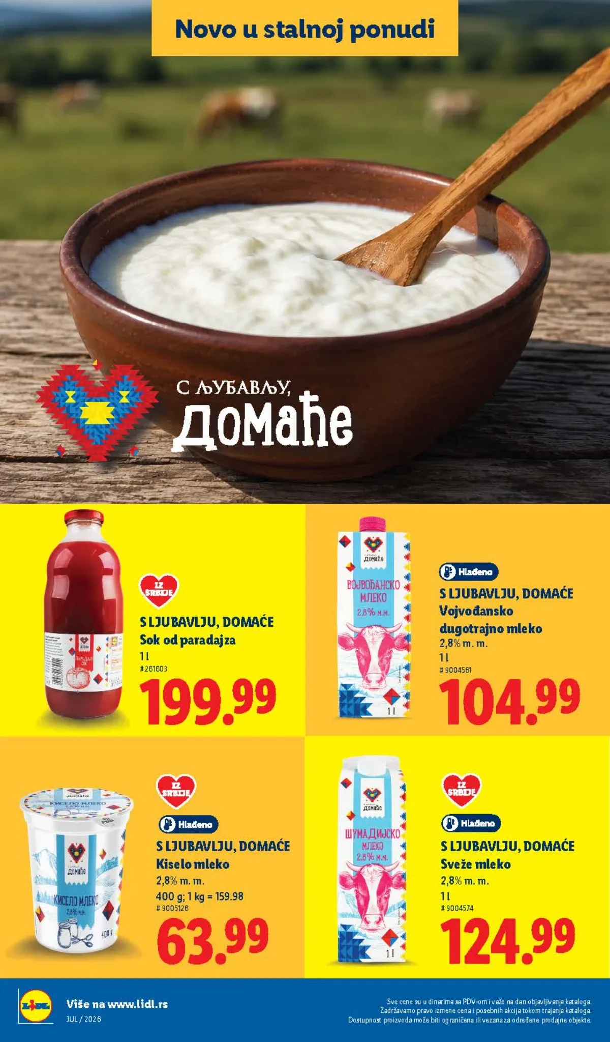 Lidl domaći proizvodi – kiselo mleko, sveže mleko, dugotrajno mleko i sok od paradajza