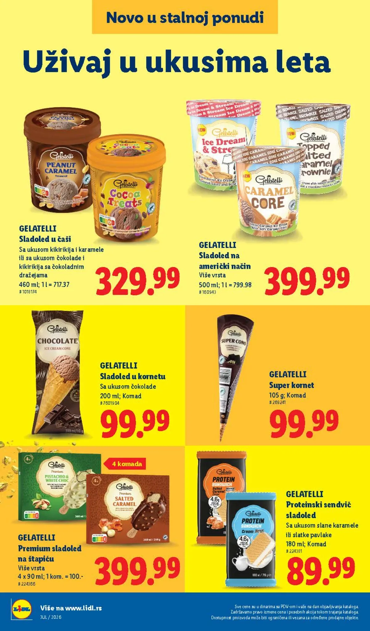 Lidl Gelatelli sladoledi – proteinski sendvič, premium sladoledi, korneti i sladoledi u čaši