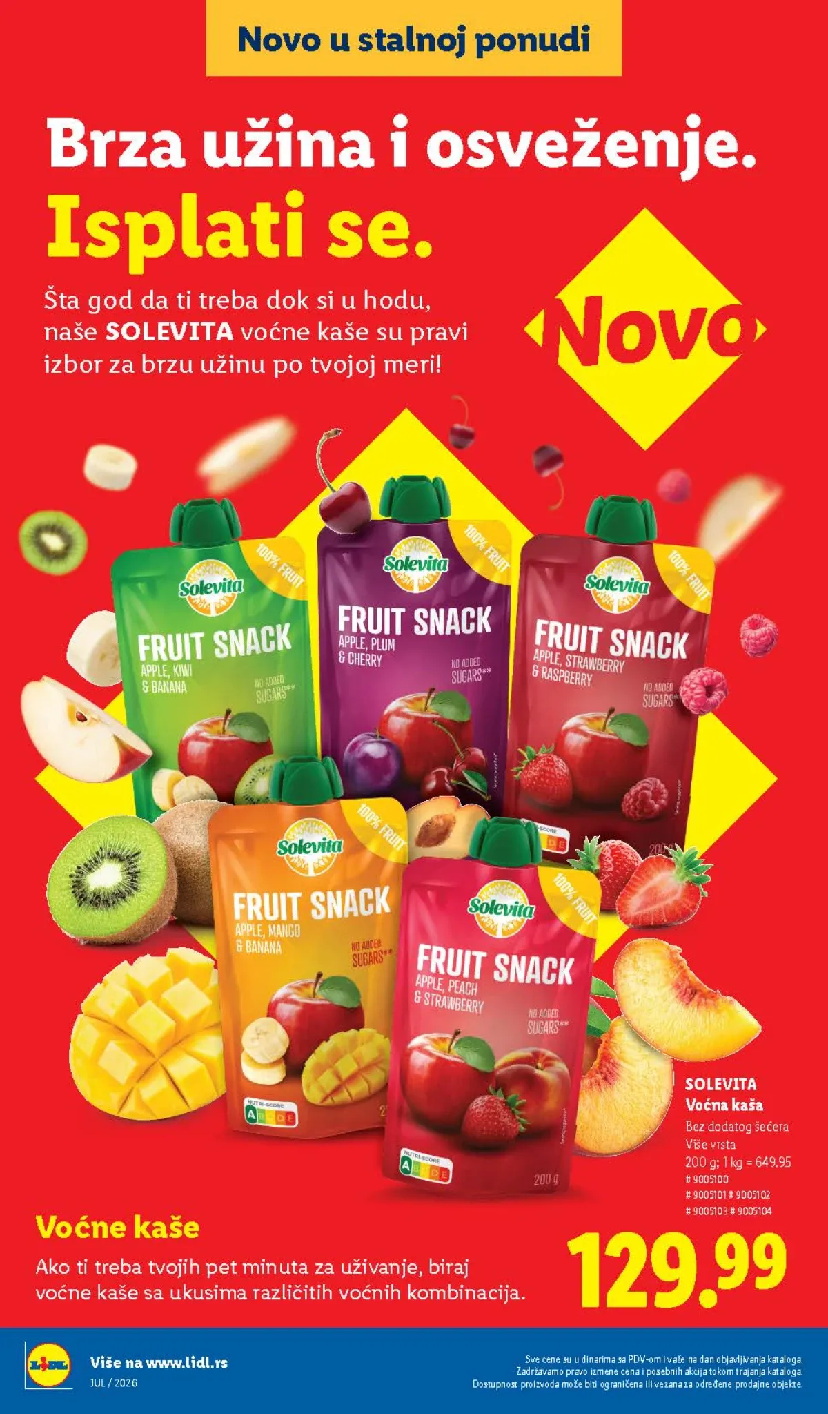 Lidl Solevita voćne kaše bez dodatog šećera u više ukusa – novo u stalnoj ponudi