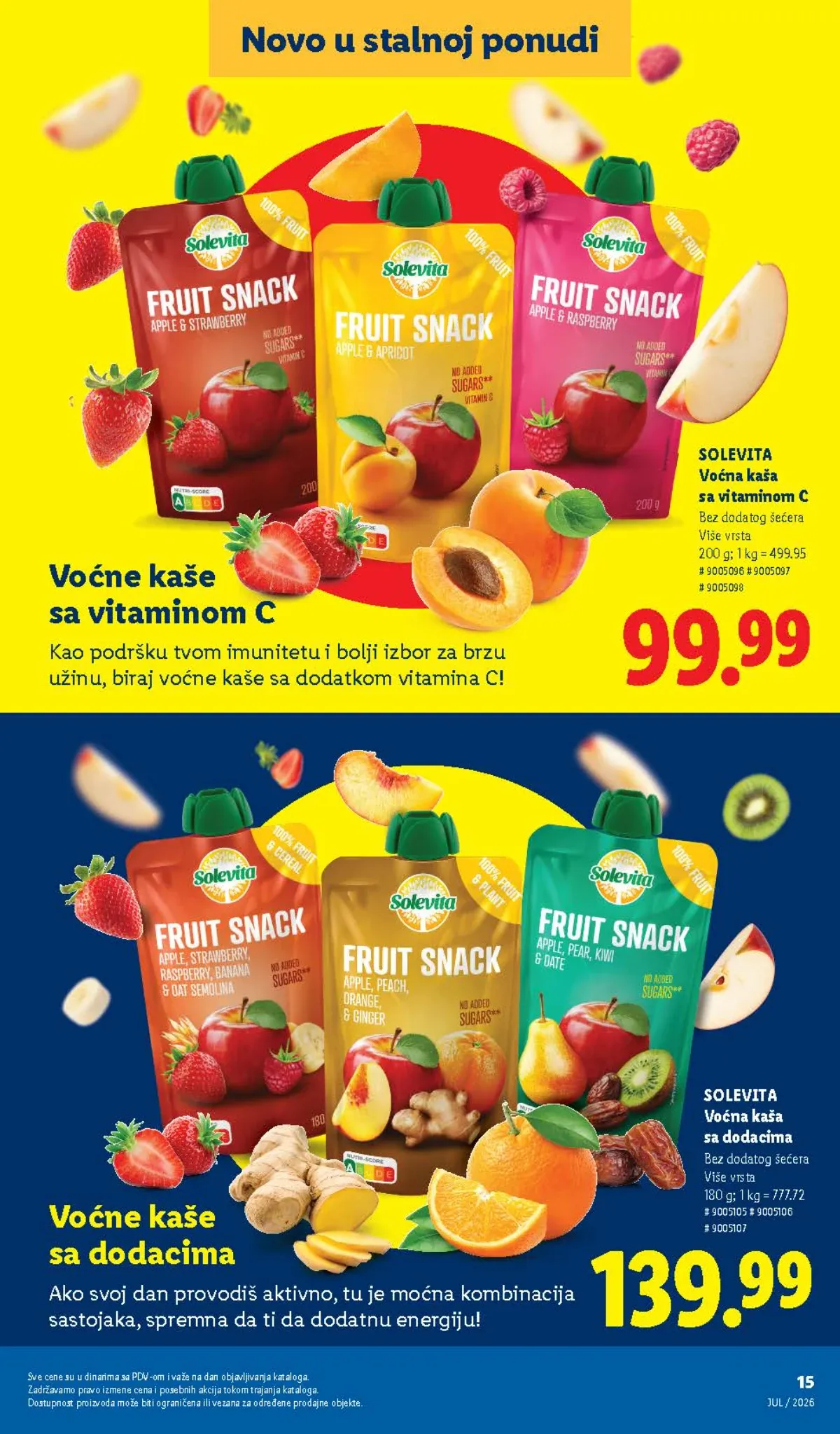 Lidl Solevita voćne kaše sa vitaminom C i dodacima bez dodatog šećera – više ukusa
