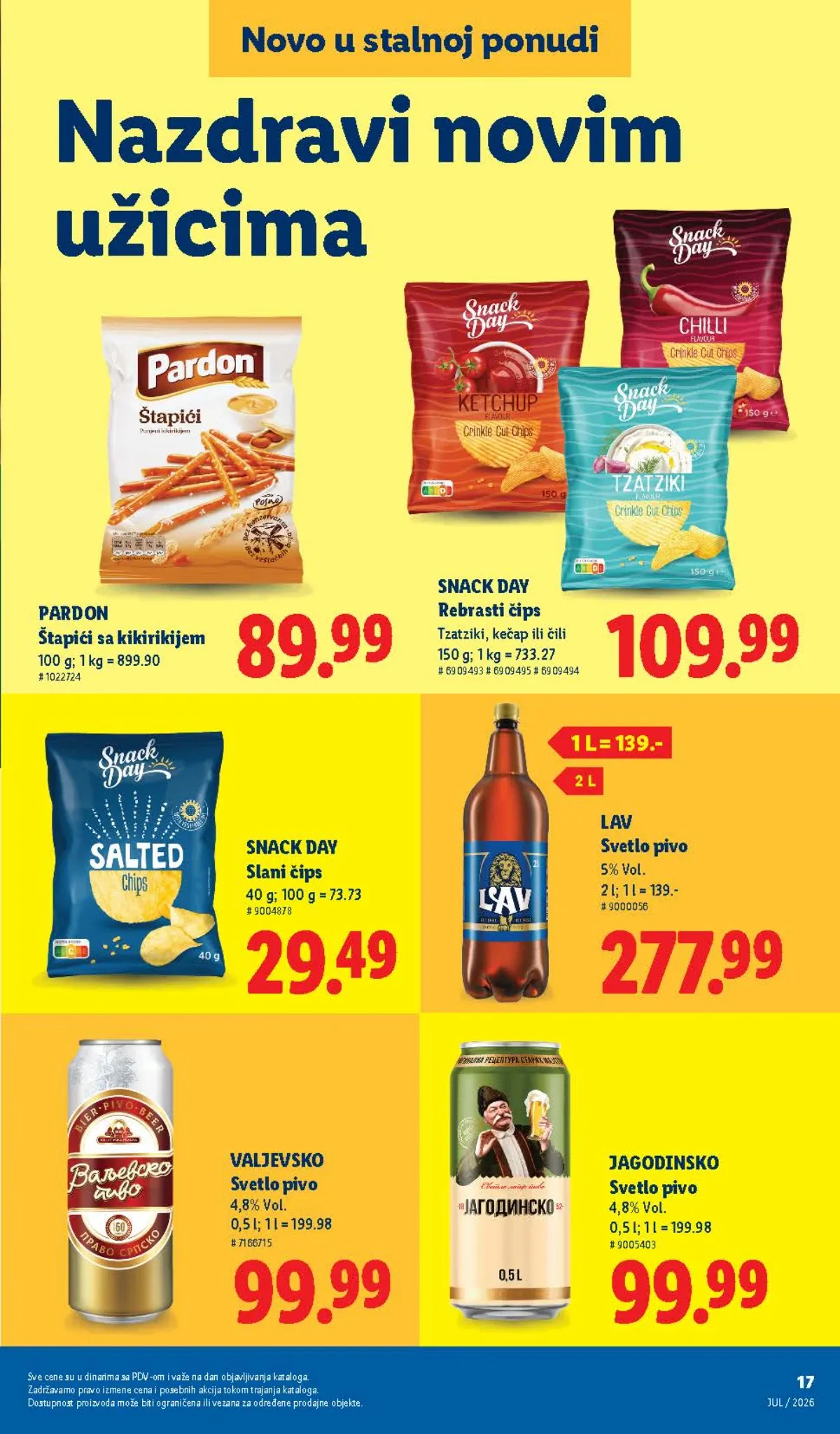 Lidl nova stalna ponuda – Snack Day čips, Pardon štapići i svetlo pivo Lav, Valjevsko i Jagodinsko