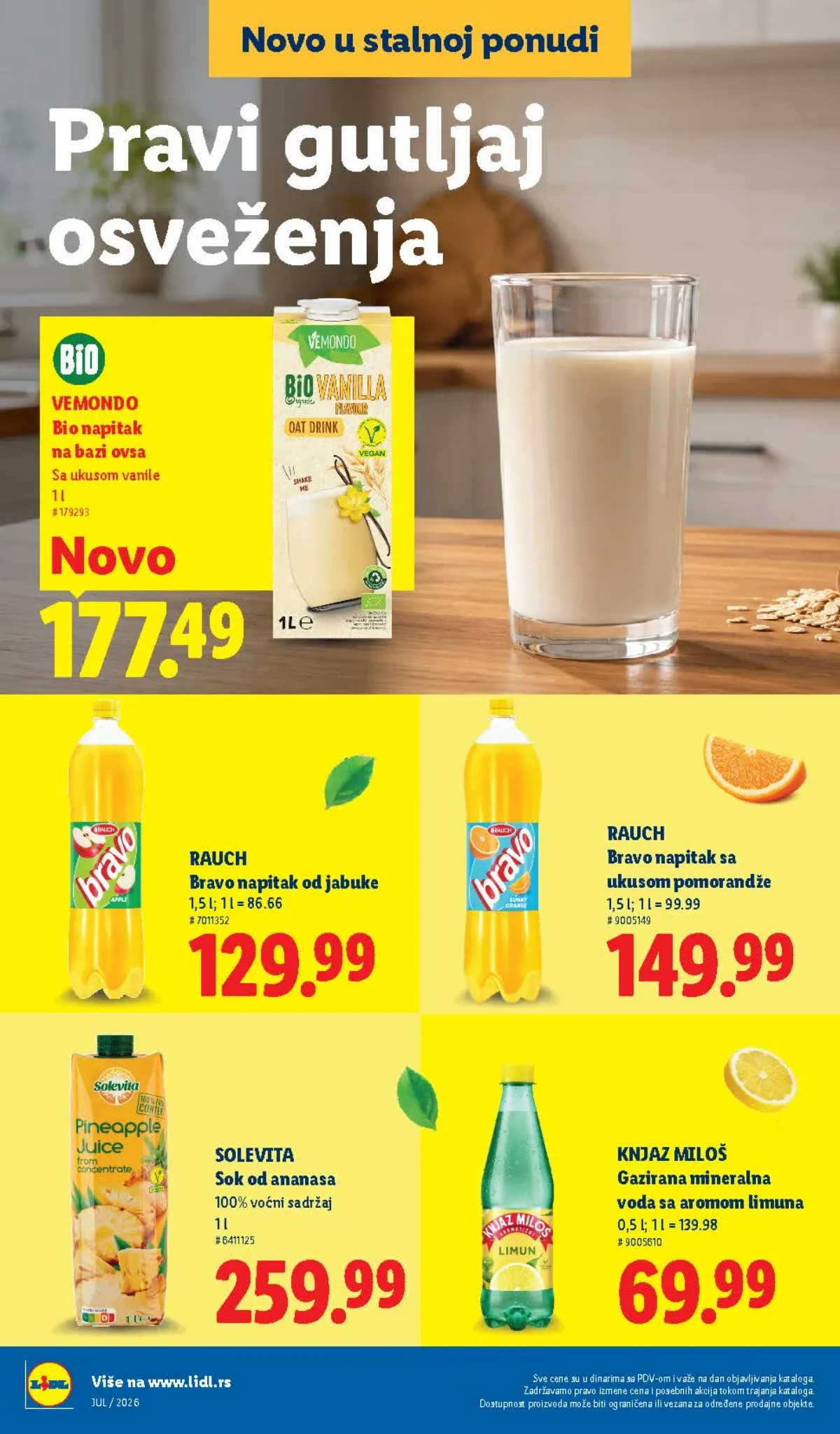 Lidl nova stalna ponuda pića – Vemondo ovseni napitak, Rauch Bravo, Solevita sok od ananasa i Knjaz Miloš