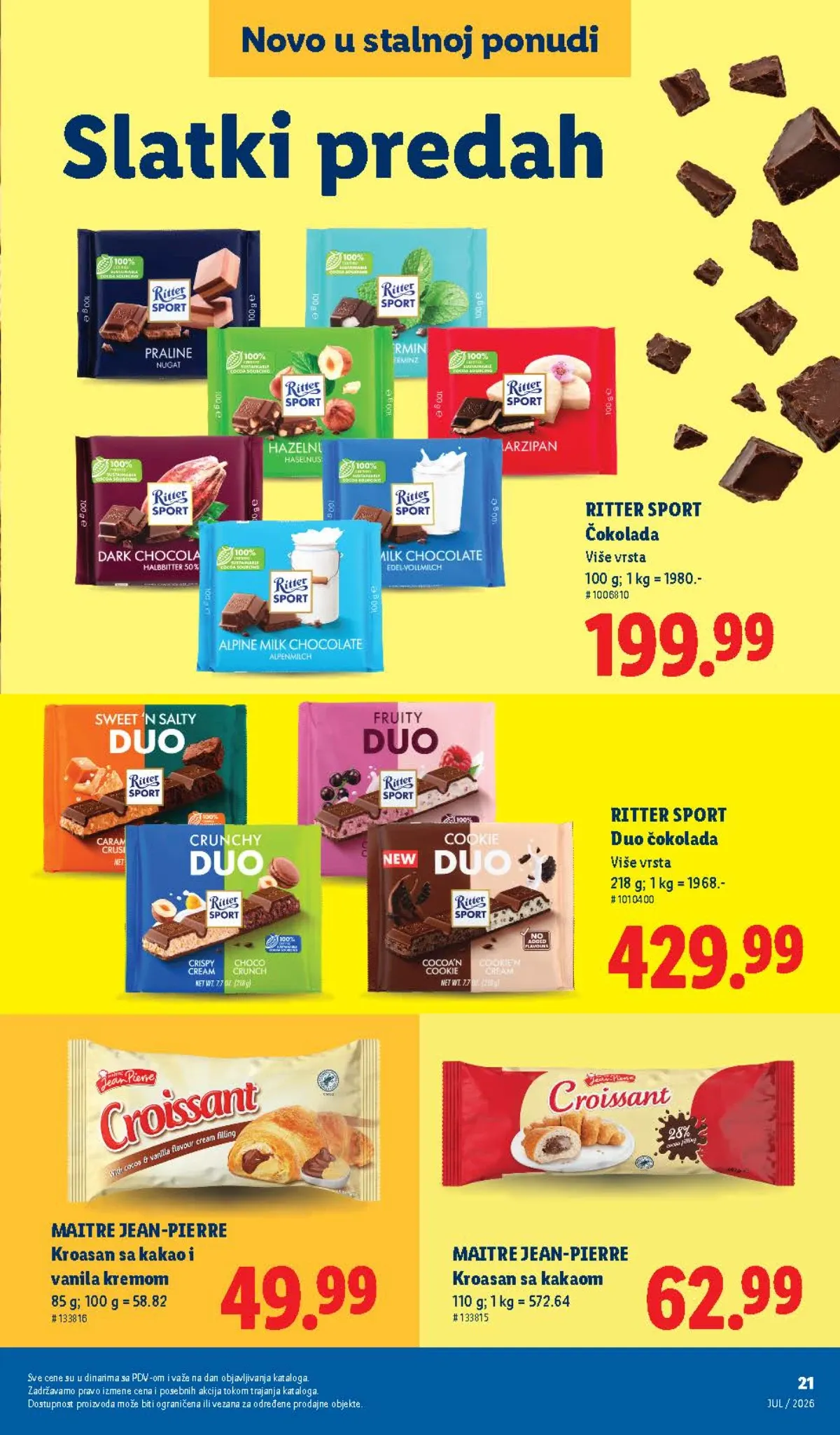 Lidl slatki program – Ritter Sport čokolade i Maitre Jean-Pierre kroasani sa kakao i vanila kremom