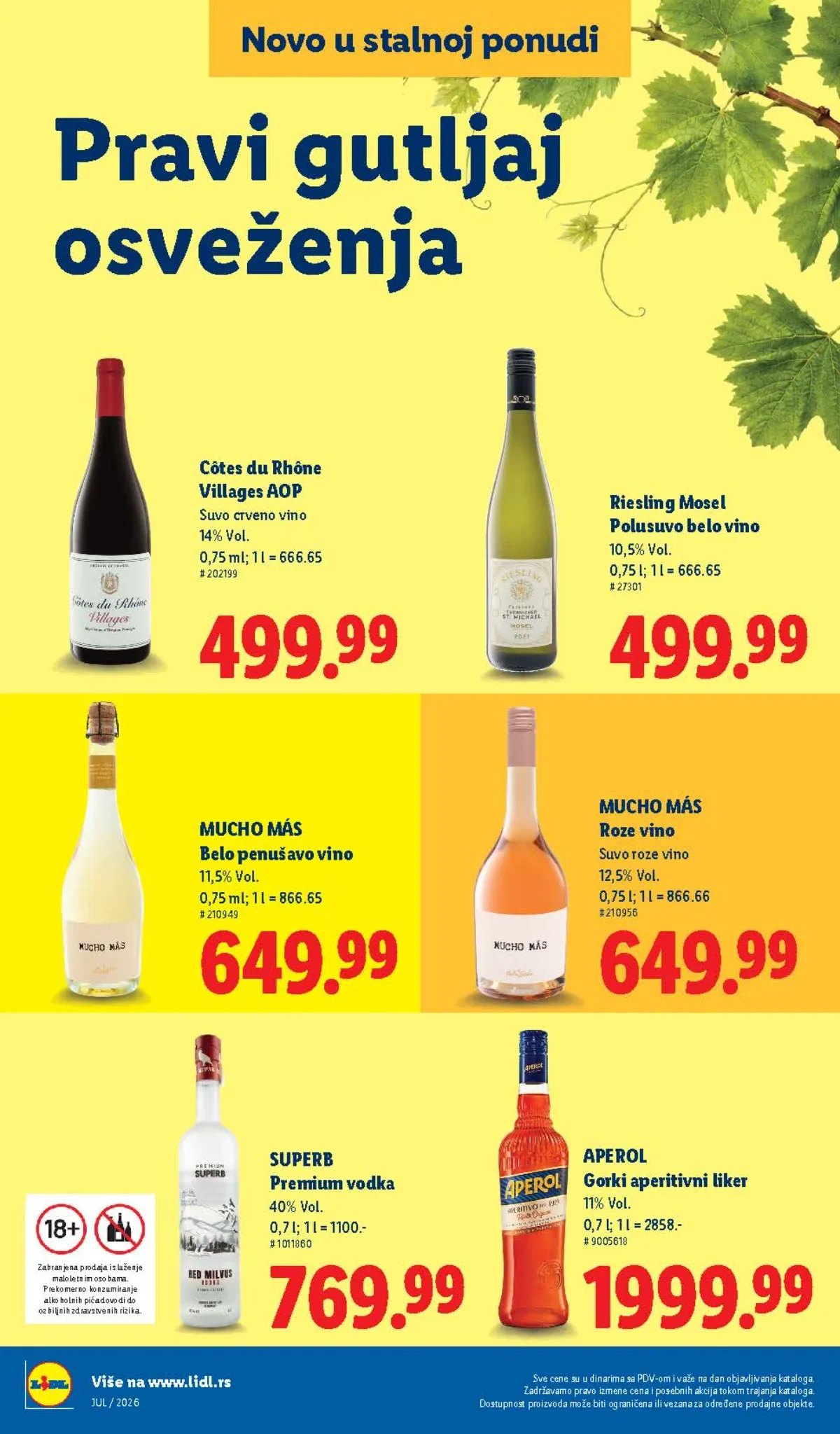 Lidl nova stalna ponuda – crveno, belo, roze i penušavo vino, premium vodka i aperitivni liker