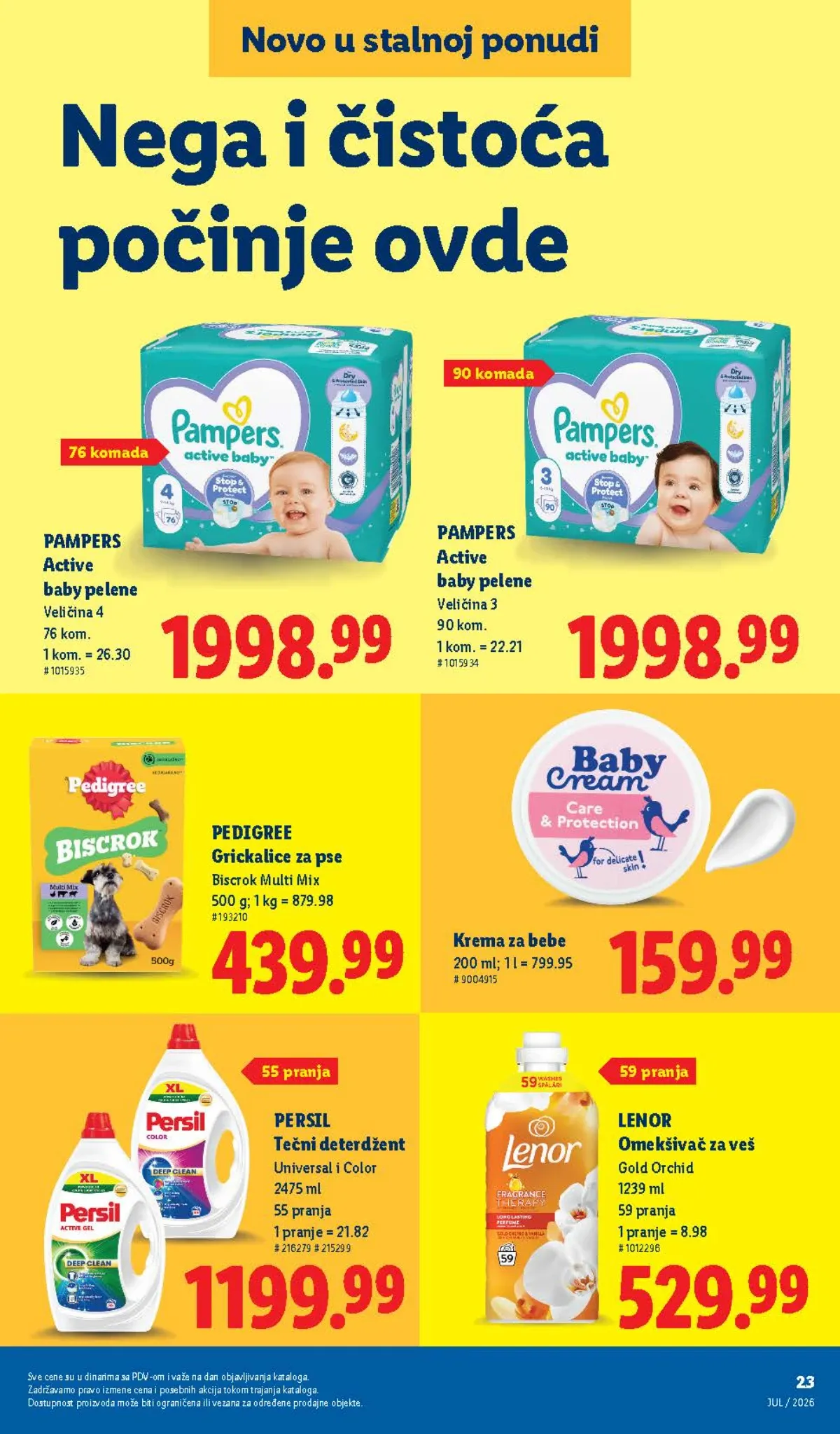 Lidl nova stalna ponuda – Pampers pelene, Persil deterdžent, Lenor omekšivač, Pedigree grickalice i krema za bebe