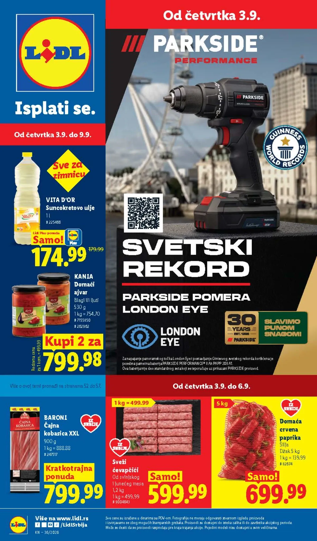 LIDL katalog od 03.09. do 09.09.2026. donosi prehranu, Lidl Plus pogodnosti, proizvode za domaćinstvo i PARKSIDE program uz popuste do 63%
