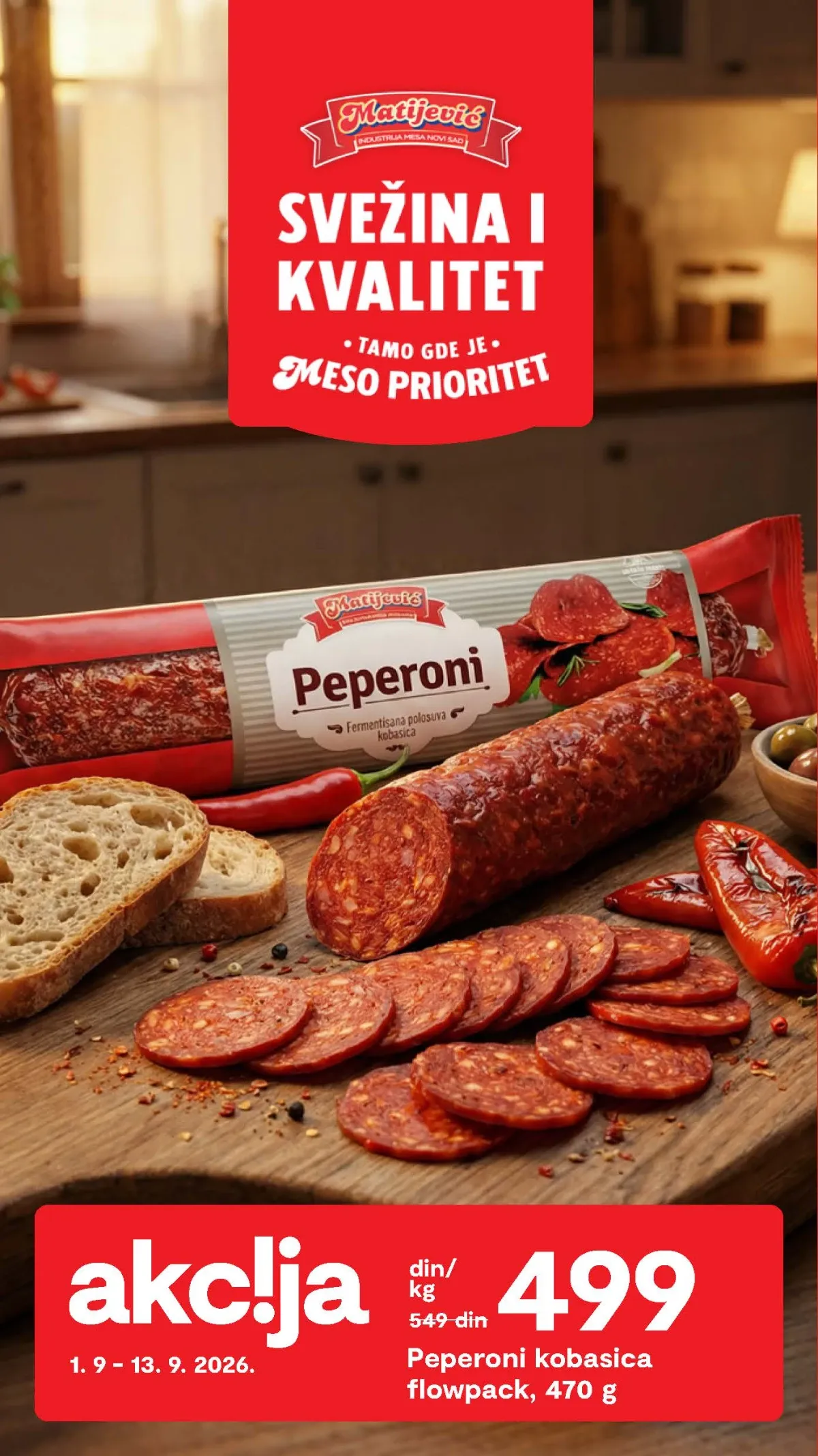 Matijević ponuda do 13.09.2026. – Salaška panceta 1.239 RSD i peperoni kobasica 499 RSD za kilogram