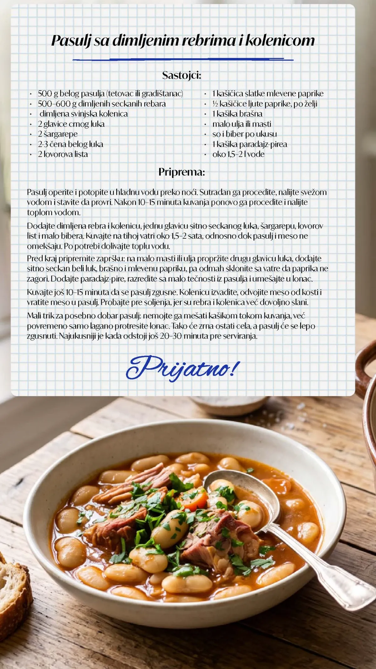 Recept za pasulj sa dimljenim rebrima i kolenicom iz Matijević kataloga