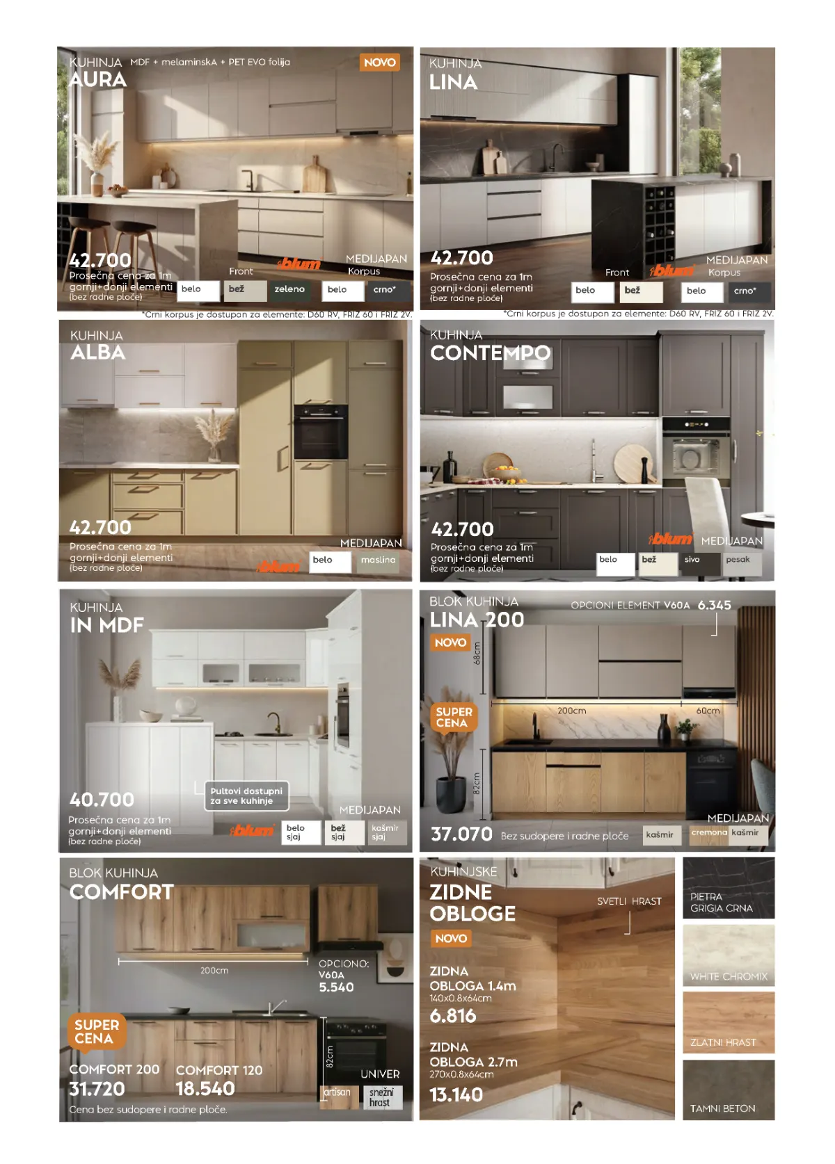 MATIS katalog strana 2 – kuhinje Aura, Lina, Alba, Contempo, IN MDF i blok kuhinje