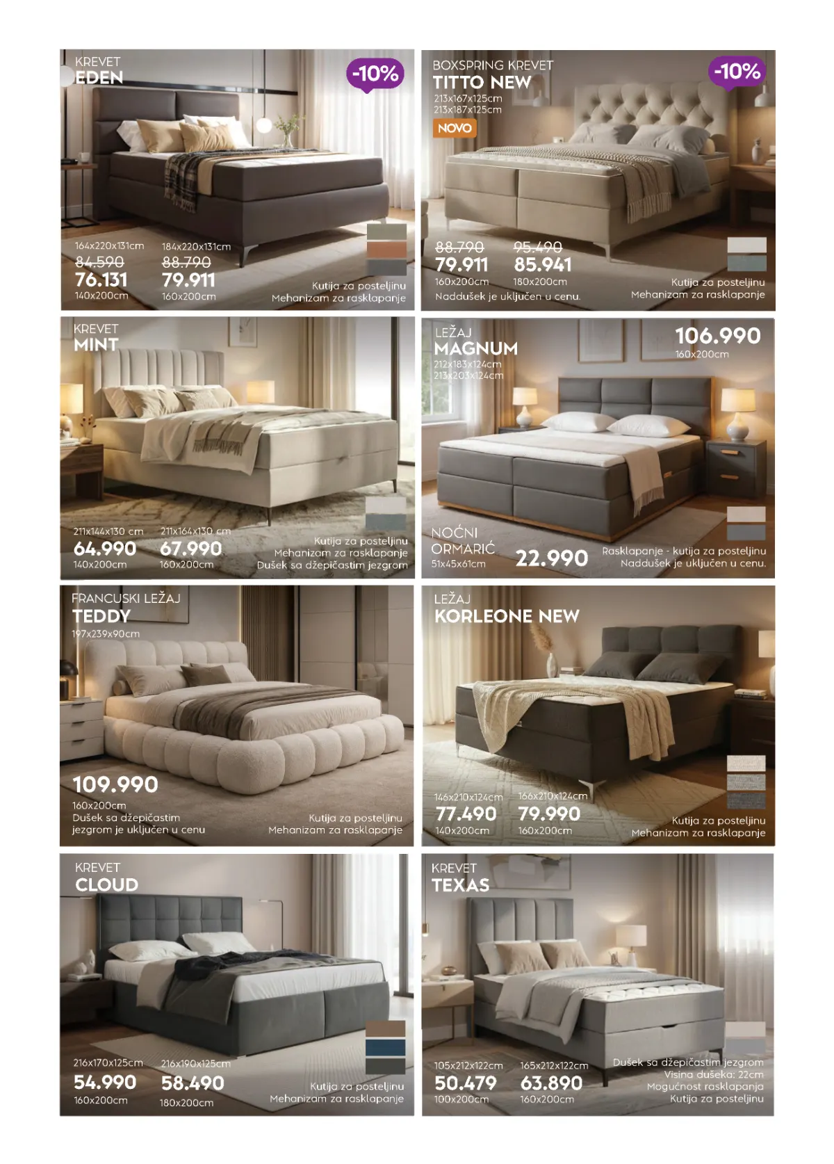 MATIS katalog strana 10 – kreveti Eden, Mint, Cloud, Texas, Korleone New i Teddy