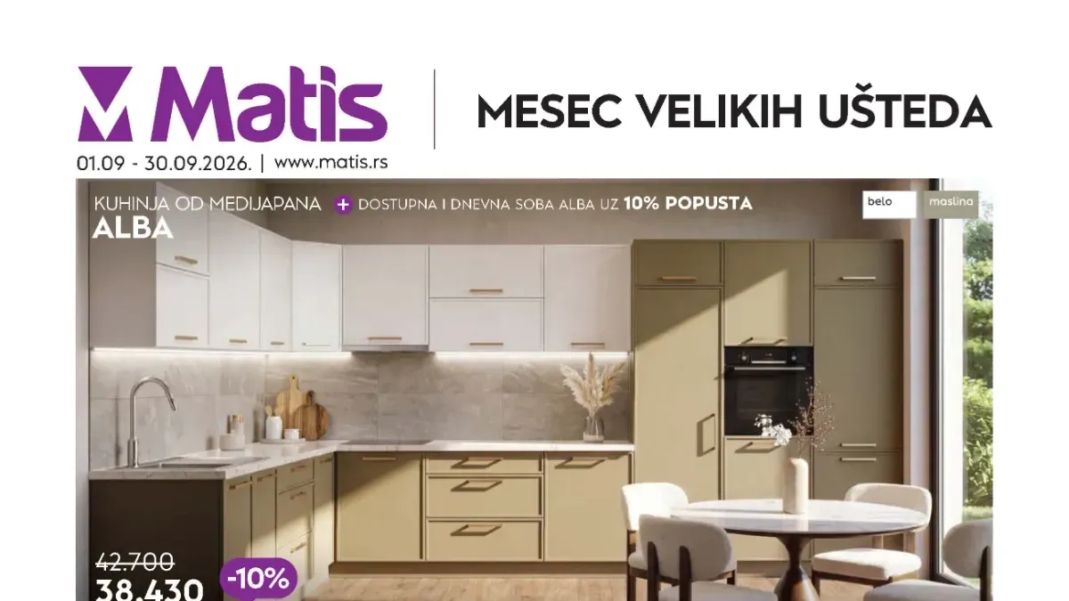Matis katalog Mesec velikih ušteda od 01.09. do 30.09.2026. sa popustima do 50% na nameštaj za ceo dom