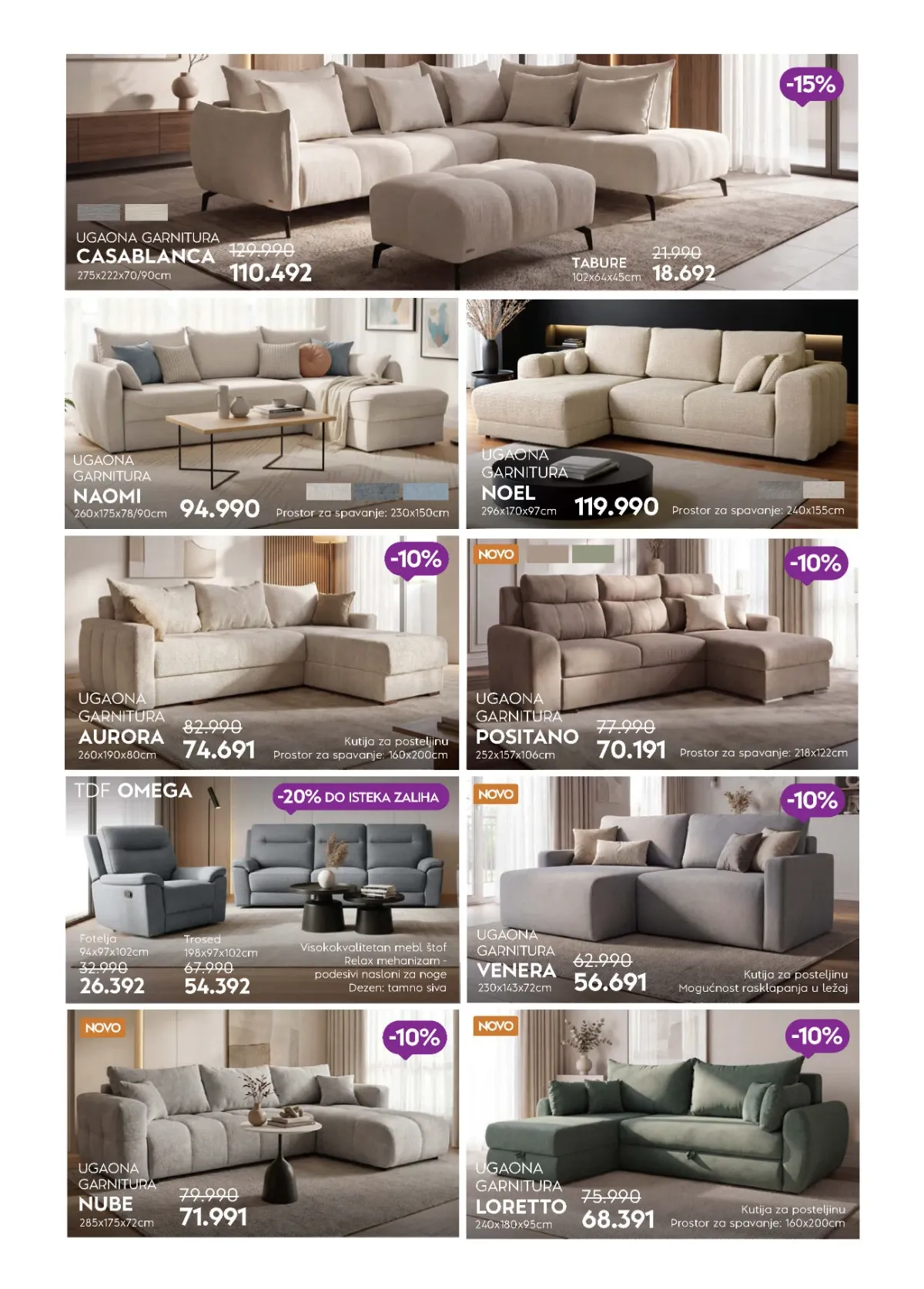 Matis ugaone garniture Casablanca, Aurora, Positano, Venera, Nube i Loretto sa popustima