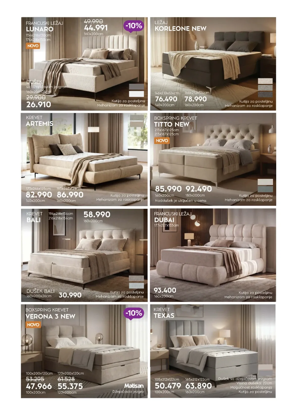 Matis kreveti Lunaro, Artemis, Titto New, Bali, Dubai, Verona 3 New i Texas