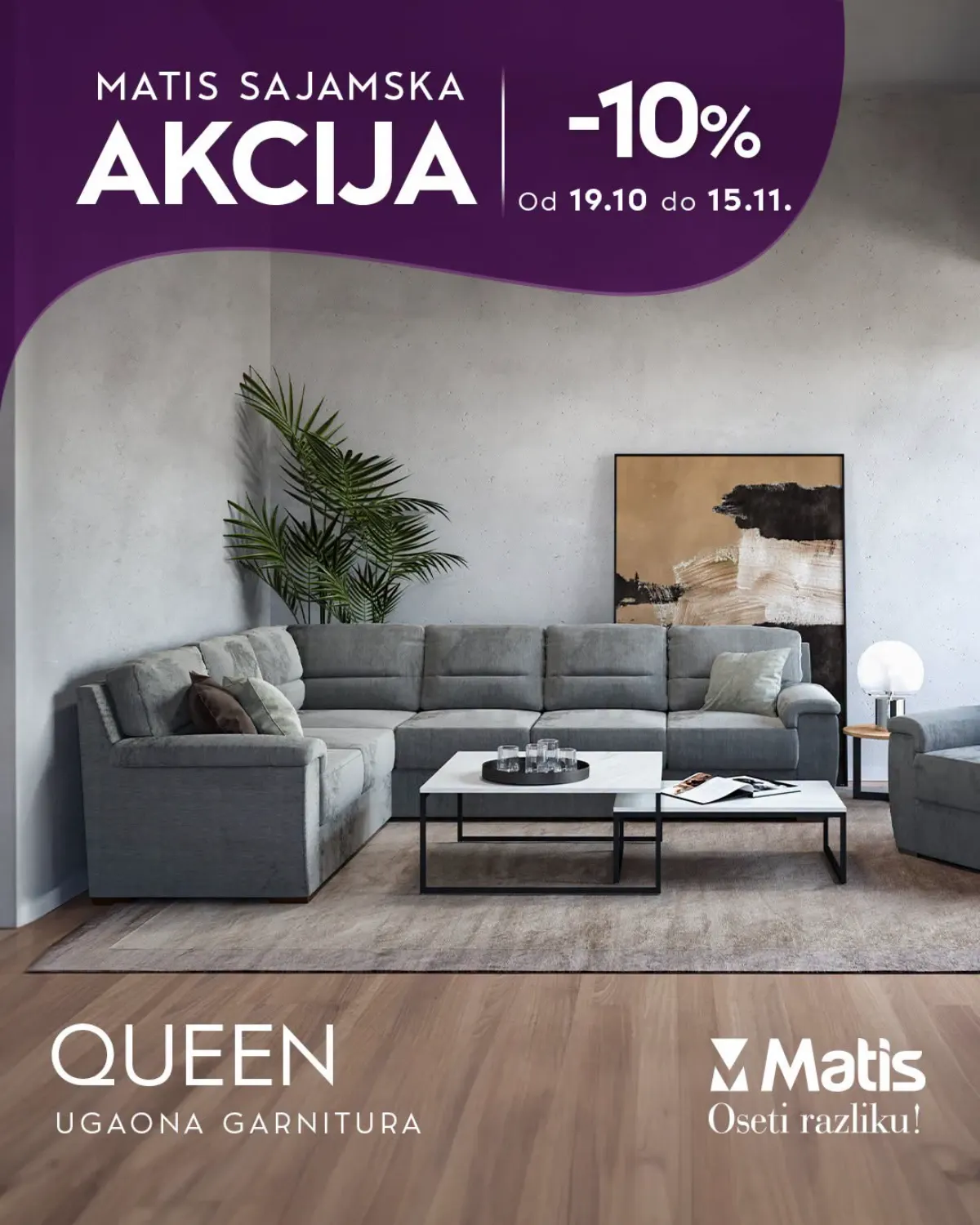 MATIS ugaona garnitura Queen uz sajamski popust od 10% do 15. novembra 2026.