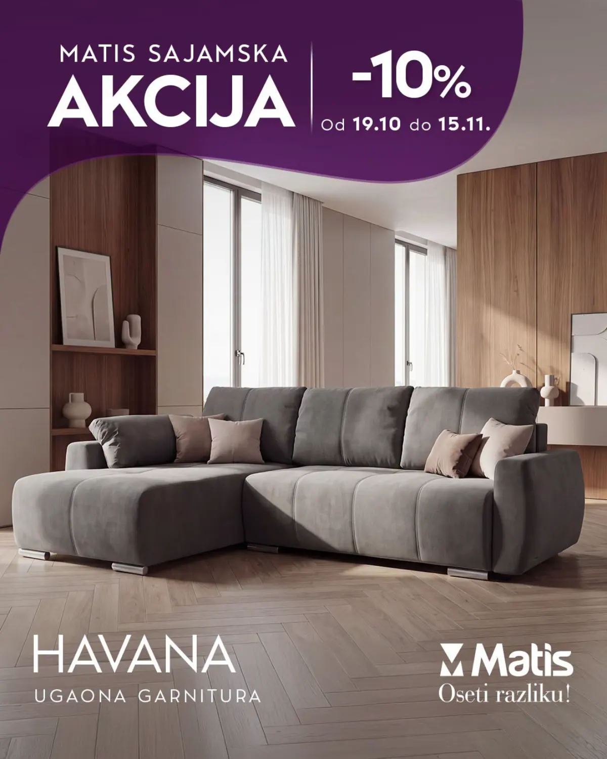 MATIS ugaona garnitura Havana uz popust od 10% tokom sajamske akcije do 15.11.2026.