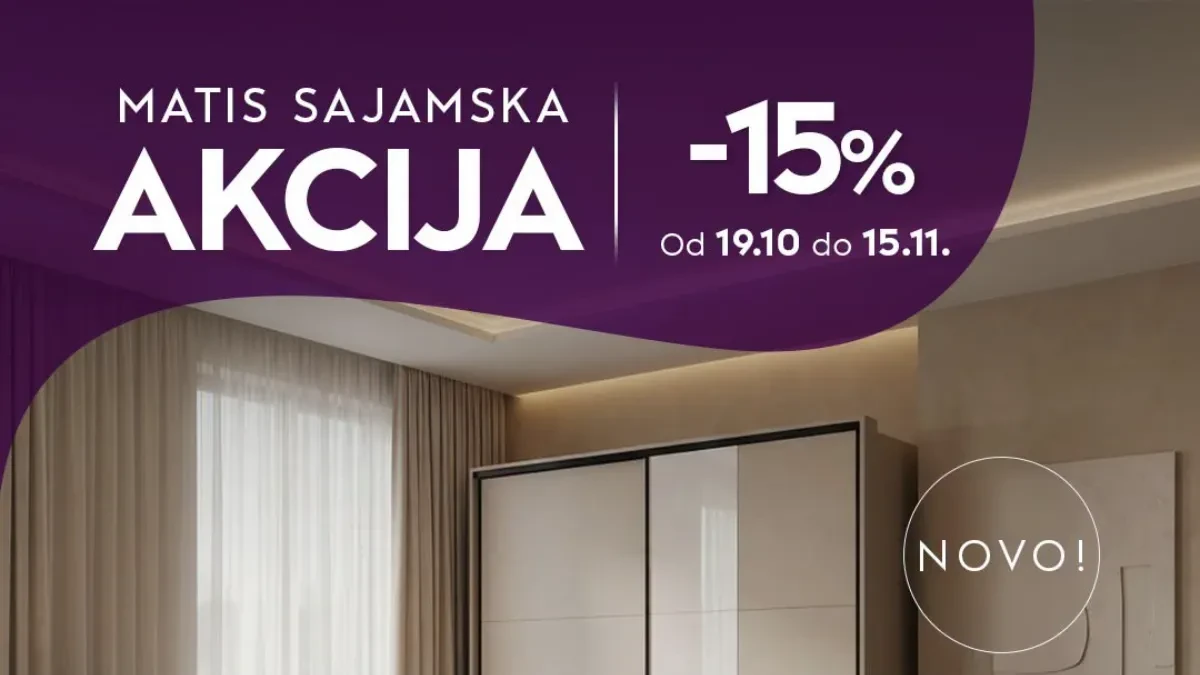 MATIS sajamska akcija 19.10–15.11.2026. – spavaća soba Silk sa tapaciranim krevetom, ormarom i komodom uz popust od 15%