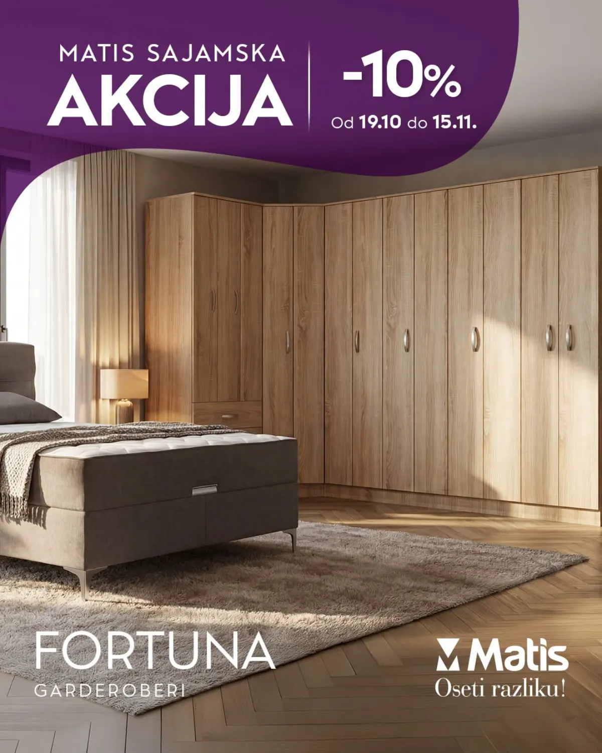 MATIS Fortuna garderoberi – velika ugaona kombinacija ormara u dekoru drveta na sajamskom popustu od 10%