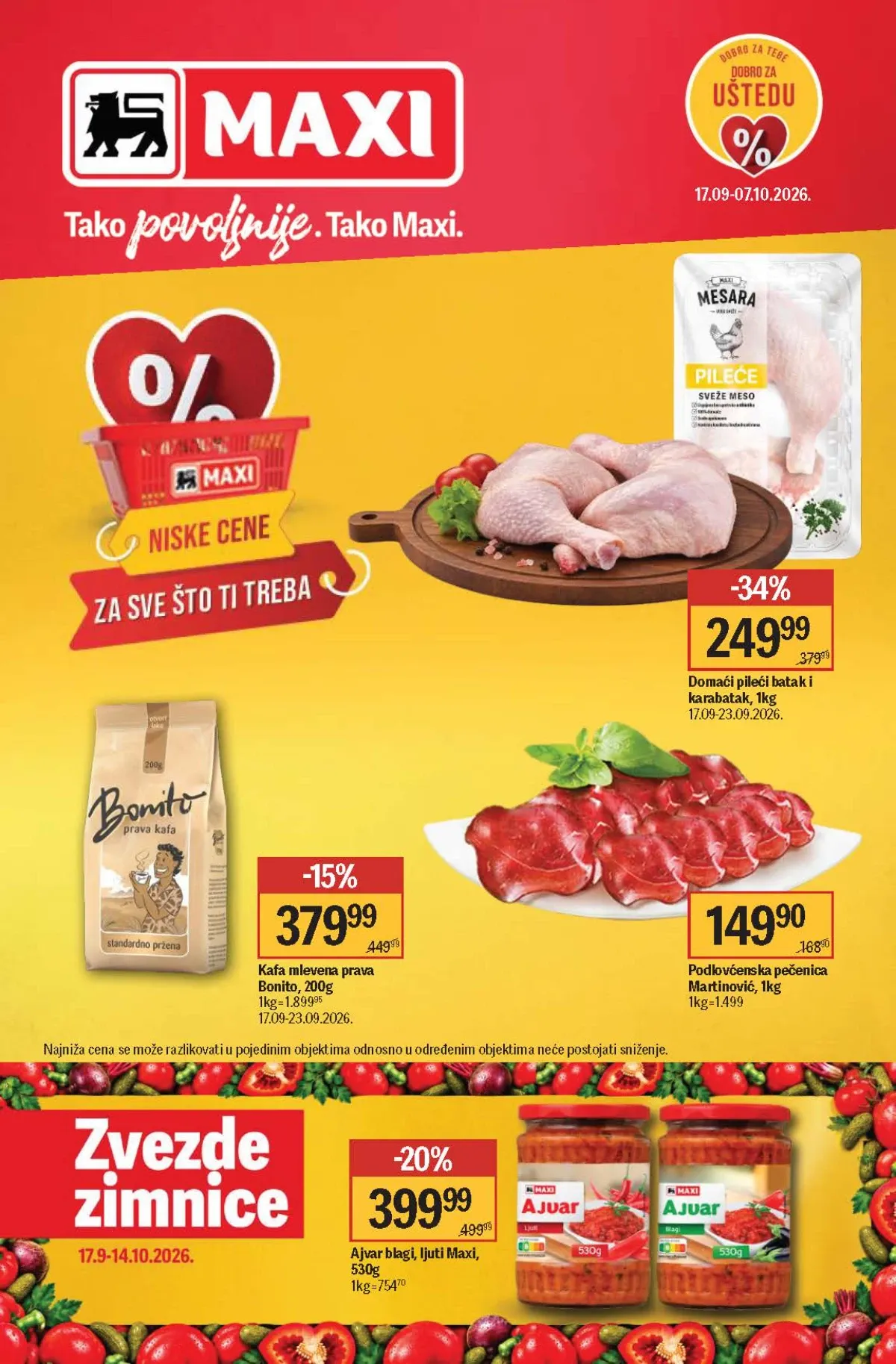 Maxi katalog od 17.09. do 07.10.2026. – hrana, piće, meso i proizvodi za domaćinstvo sniženi do 55%