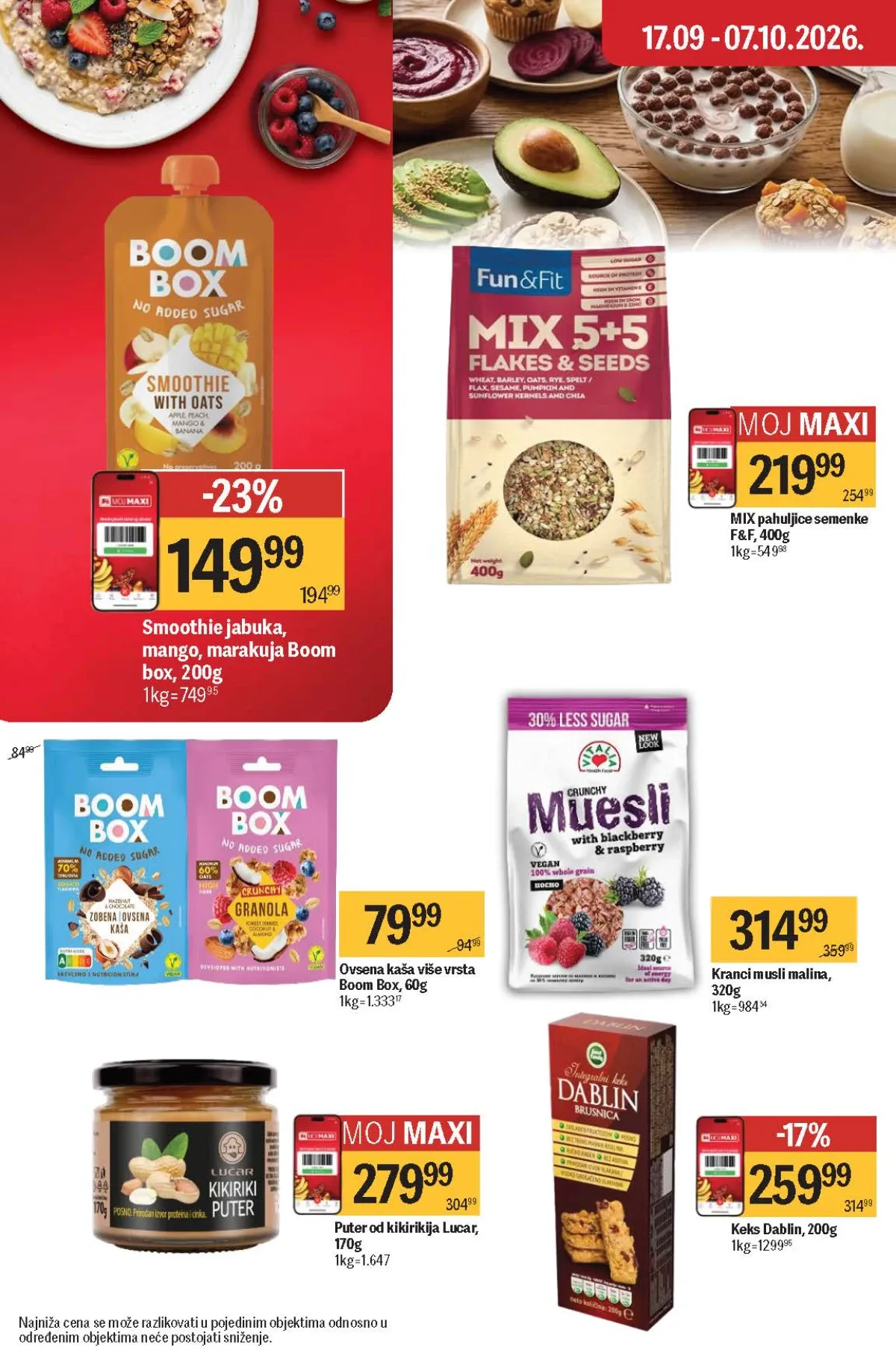 Maxi katalog – pahuljice, ovsena kaša, musli, puter od kikirikija i keks