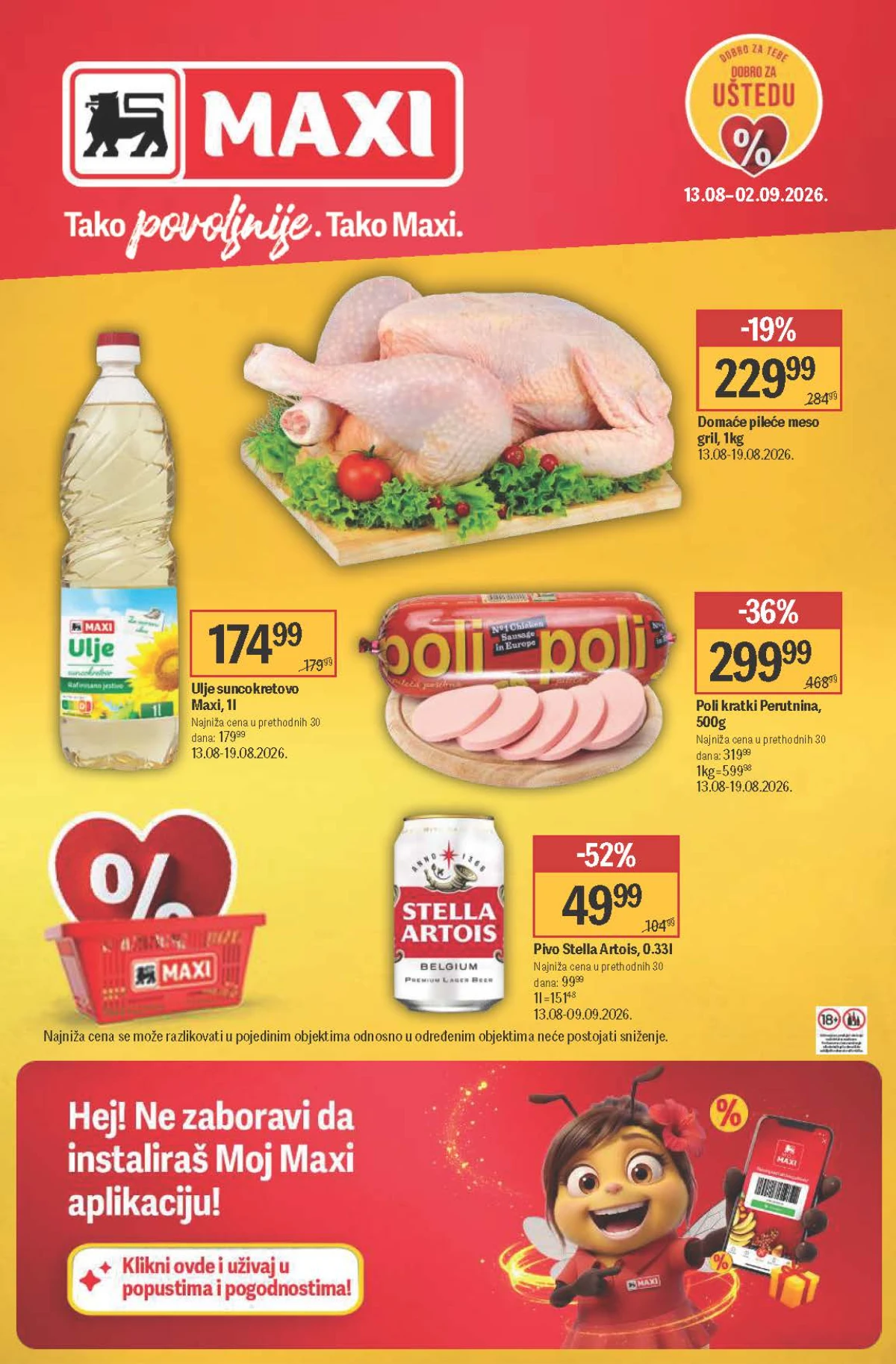Maxi katalog do 02.09.2026. – pileće meso, Poli salama, Stella Artois pivo i ulje po akcijskim cenama