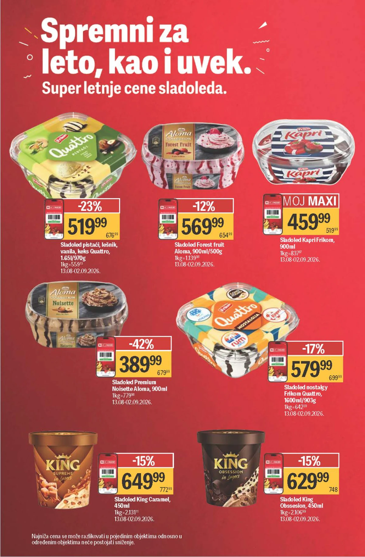 Maxi katalog do 02.09.2026. – sladoledi Frikom, Aloma, King i Kapri na akciji