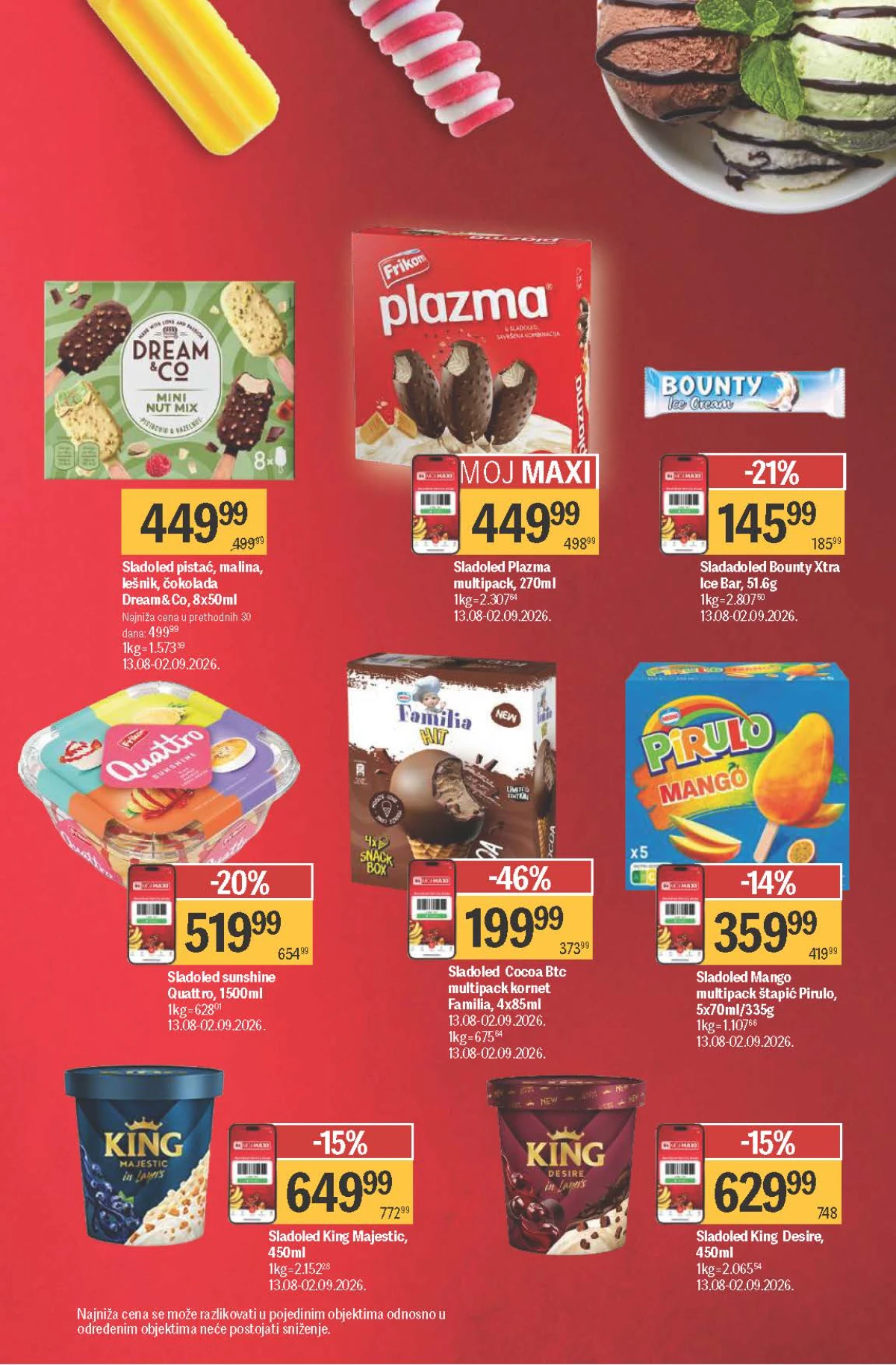 Maxi katalog do 02.09.2026. – Frikom, Familia, Plazma, Pirulo i King sladoledi na akciji