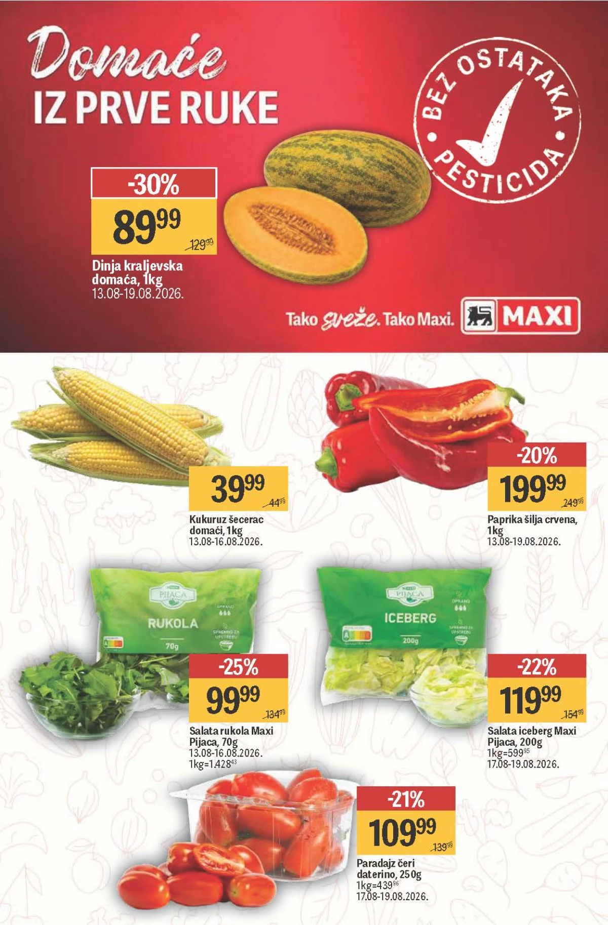 Maxi katalog – dinja, paprika, kukuruz, rukola, iceberg salata i čeri paradajz na akciji