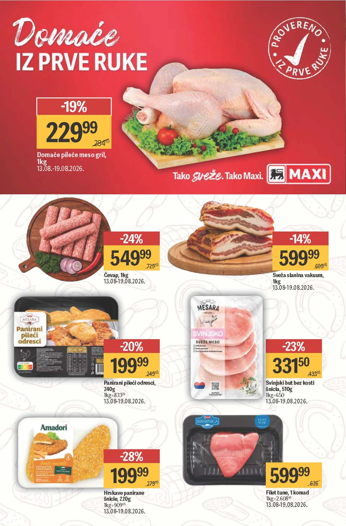 Maxi katalog – pileće meso, ćevapi, svinjetina, slanina i filet tune na akciji