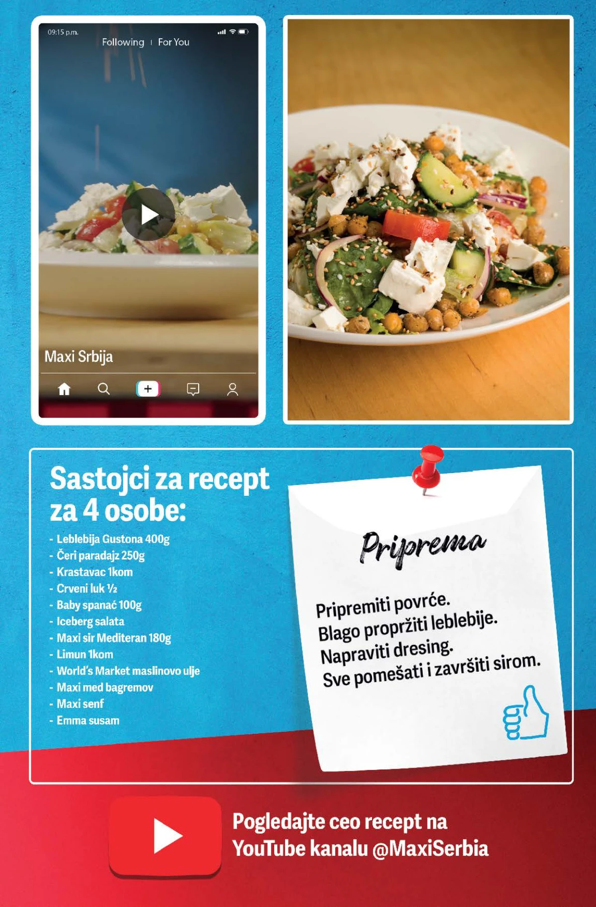Maxi katalog – recept za letnju salatu sa leblebijom, povrćem i sirom