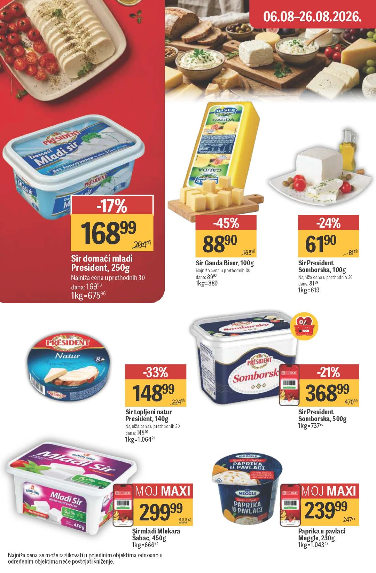 Maxi katalog – Biser Gauda, President sirevi, Mlekara Šabac i Meggle paprika u pavlaci na akciji