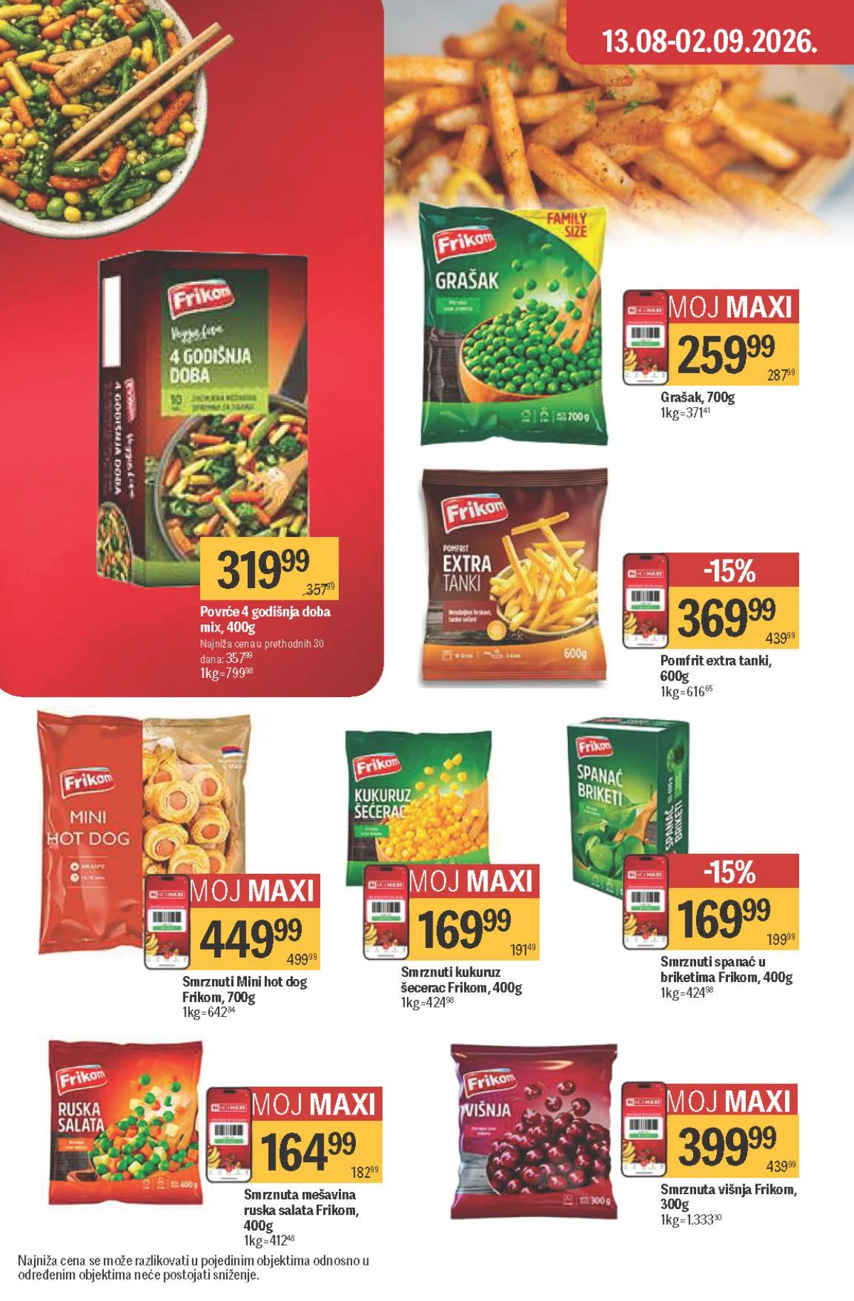 Maxi katalog – Frikom grašak, spanać, kukuruz, višnja, pomfrit i smrznuto povrće na akciji
