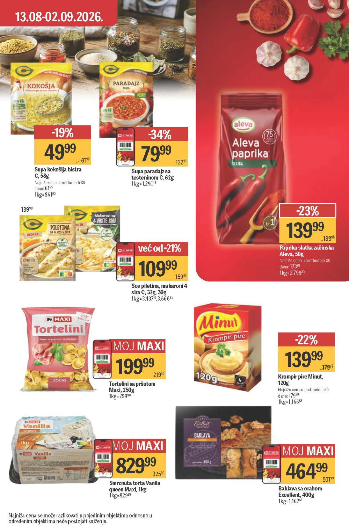 Maxi katalog – C supe i sosovi, Aleva paprika, Minut pire, Maxi tortelini, baklava i torta na akciji