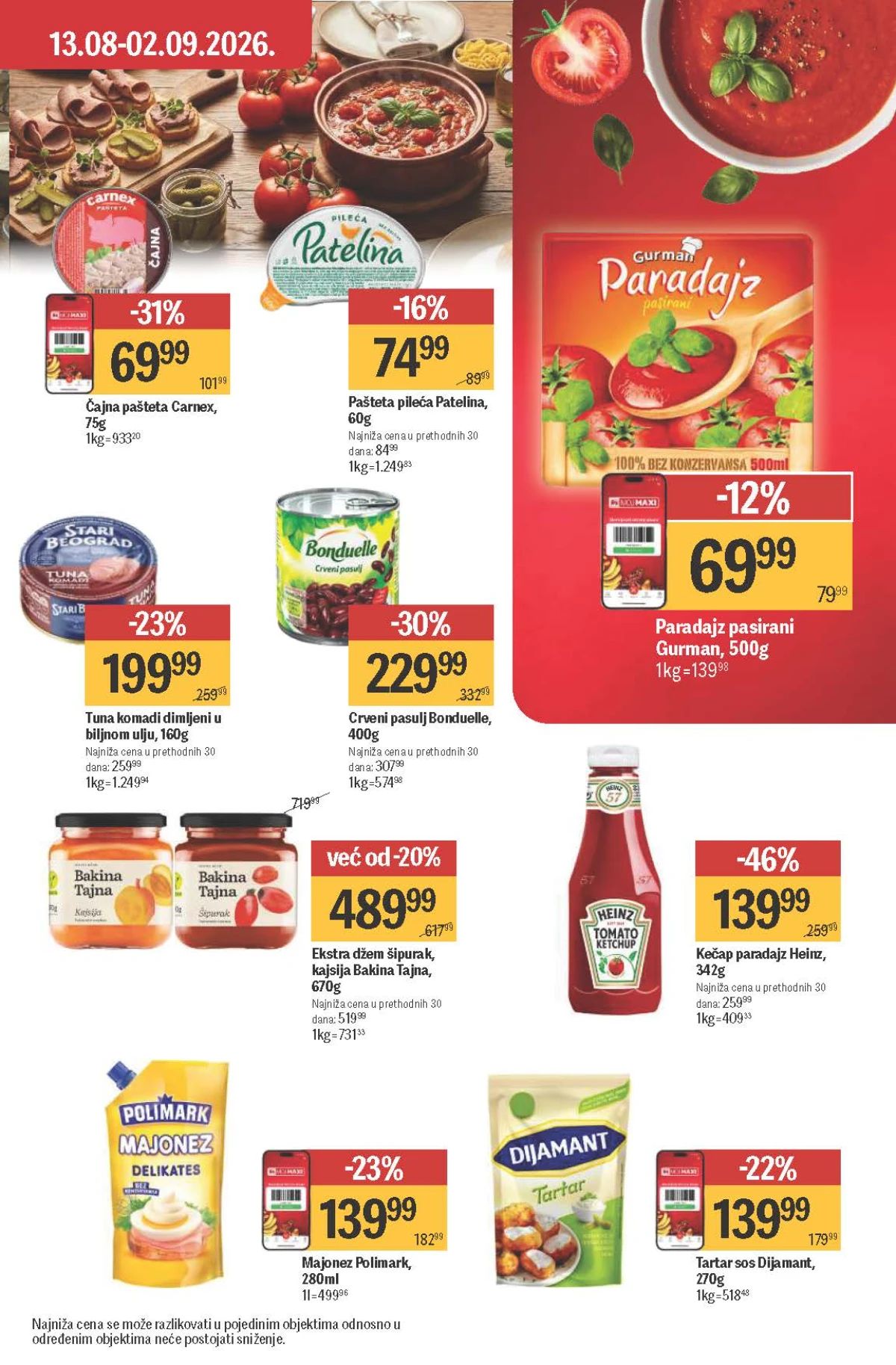 Maxi katalog – Heinz kečap, Bonduelle pasulj, Bakina Tajna džem, Carnex i Patelina paštete, Dijamant tartar sos