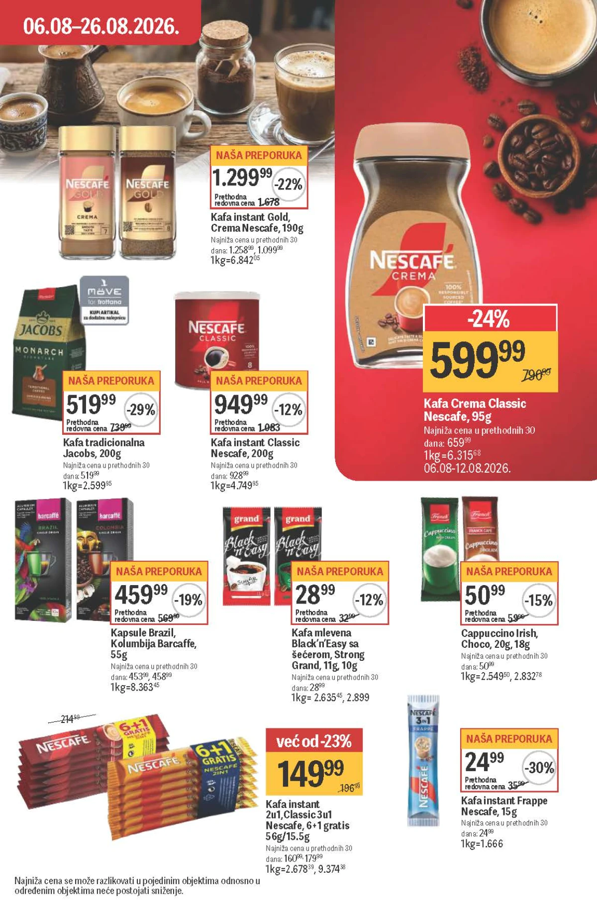 Maxi katalog – Nescafe, Jacobs, Grand i Barcaffe kafa, cappuccino i kapsule po akcijskim cenama