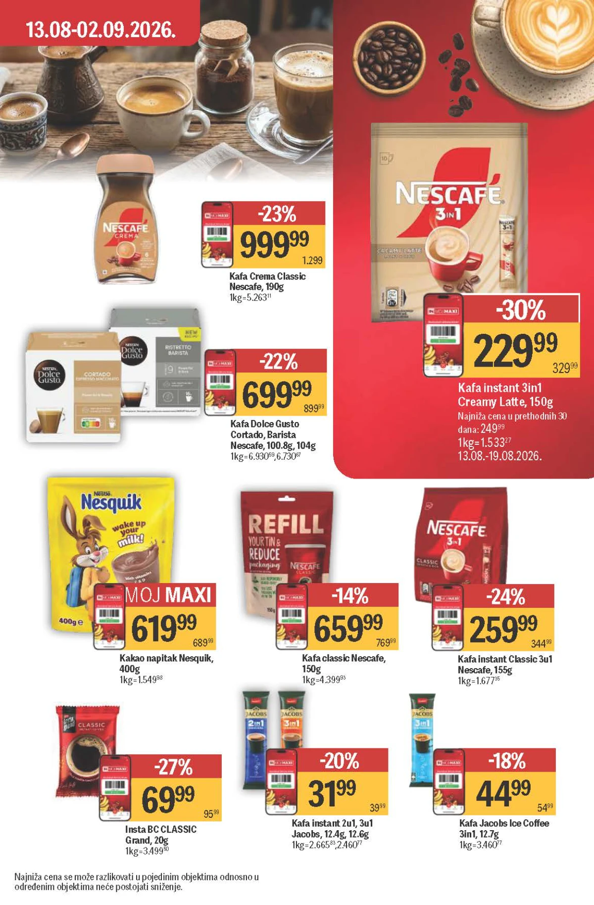 Maxi katalog – Nescafe 3u1, Crema, Classic i Dolce Gusto, Jacobs kafa i Nesquik na akciji