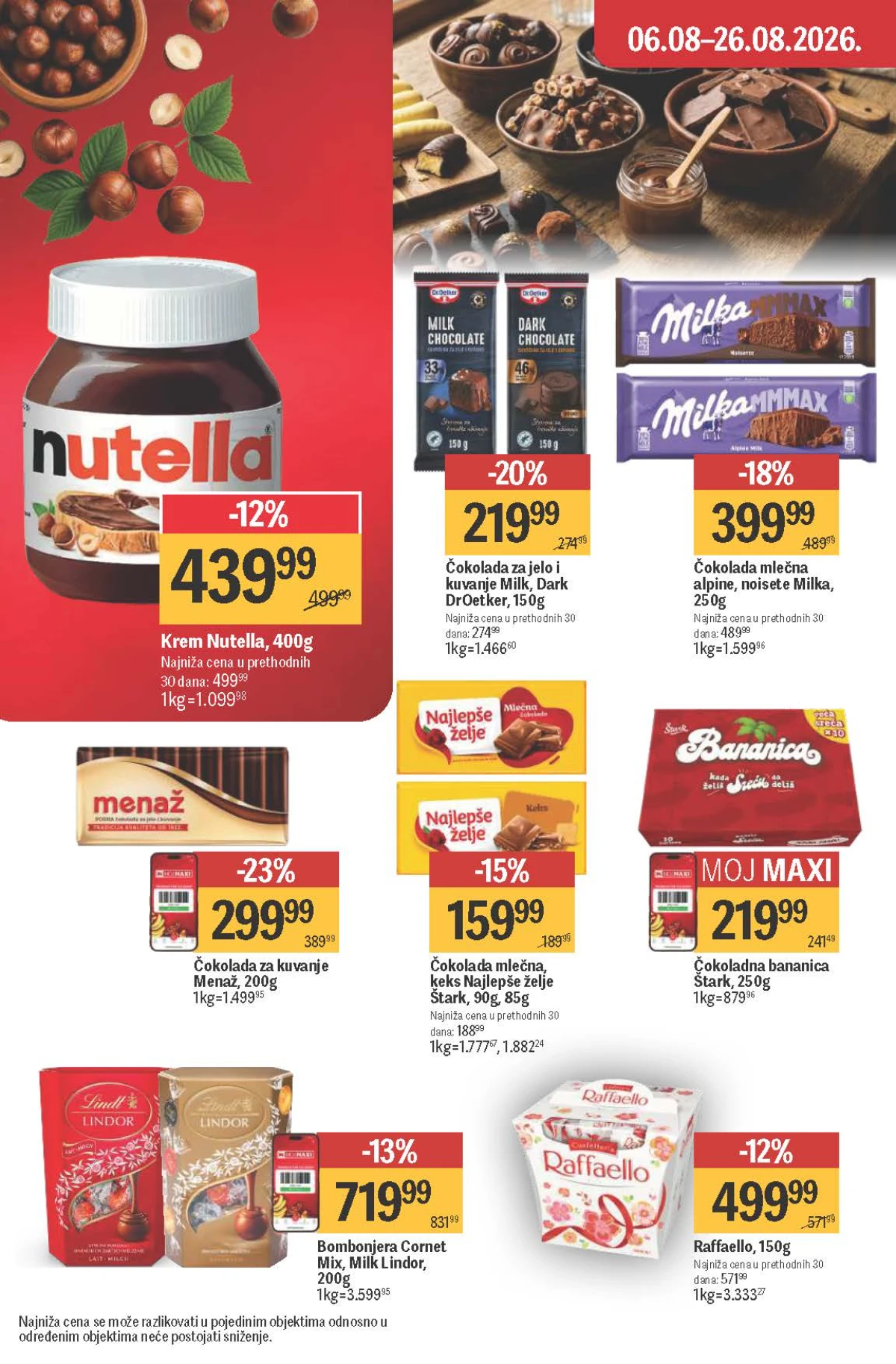 Maxi katalog – Nutella, Milka, Najlepše želje, Menaž, Raffaello, Lindor i Štark čokolade na akciji