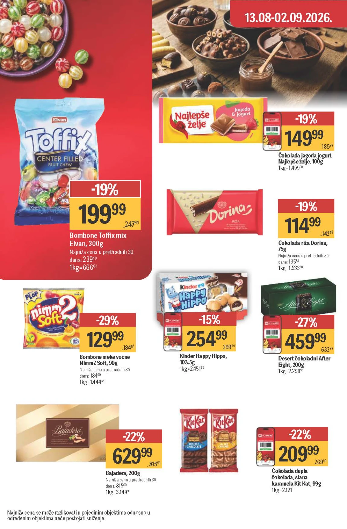 Maxi katalog – Bajadera, After Eight, KitKat, Kinder Happy Hippo, Najlepše želje, Dorina i Nimm2 na akciji